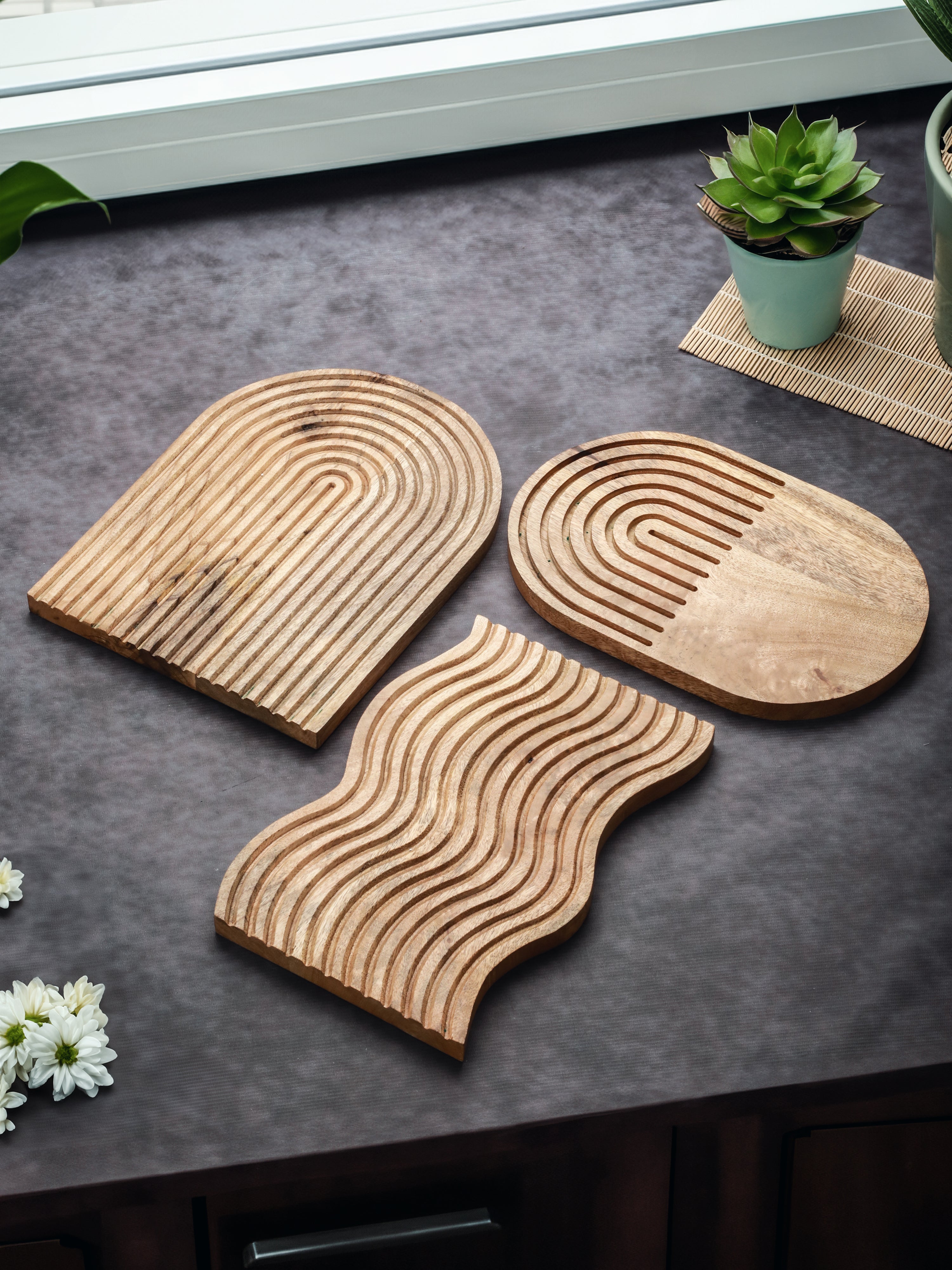 Handcrafted Wooden Platter Combo Set