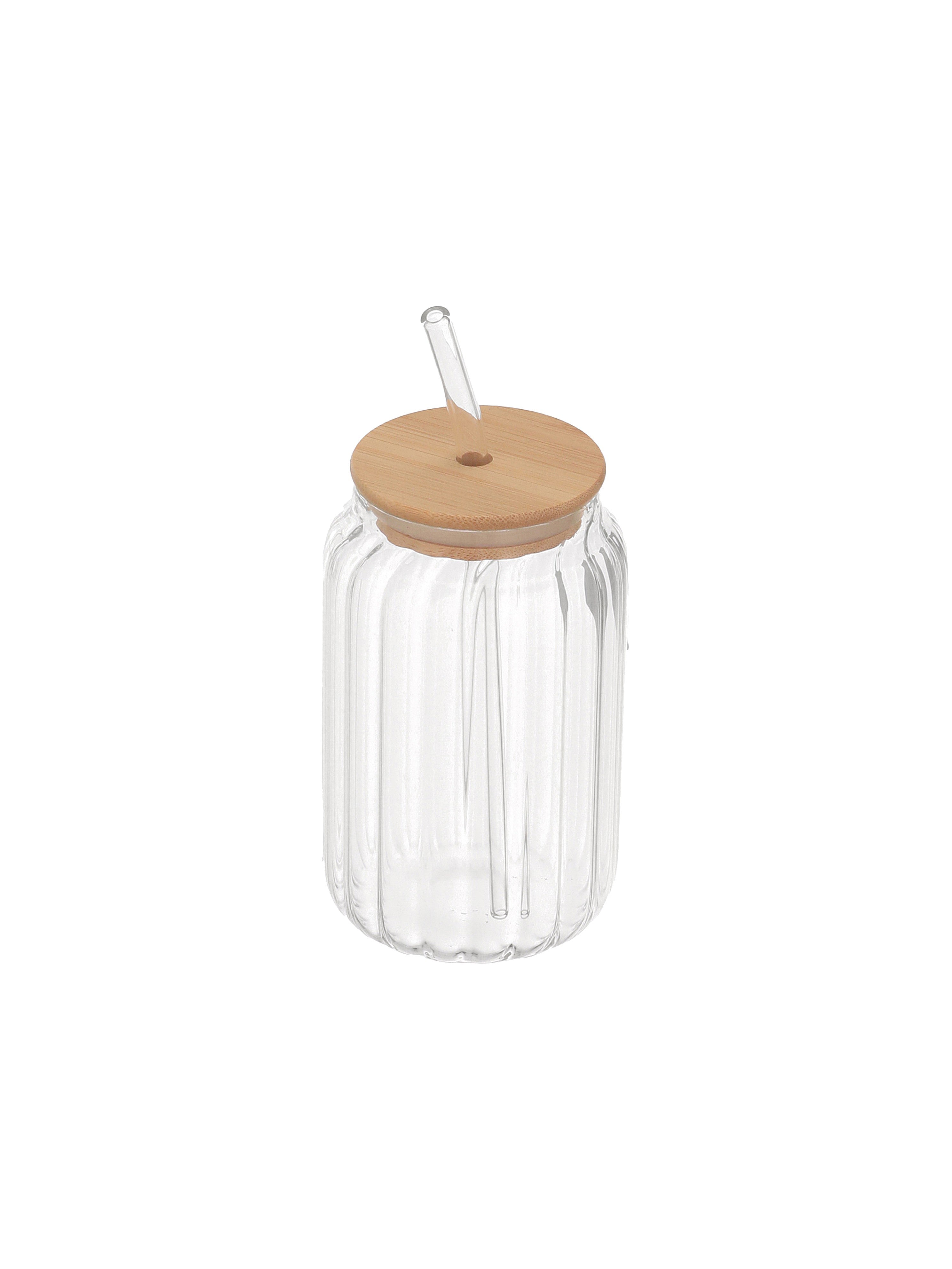 RibbedRoots Tumbler with wooden lid and glass straw- Pack of 2