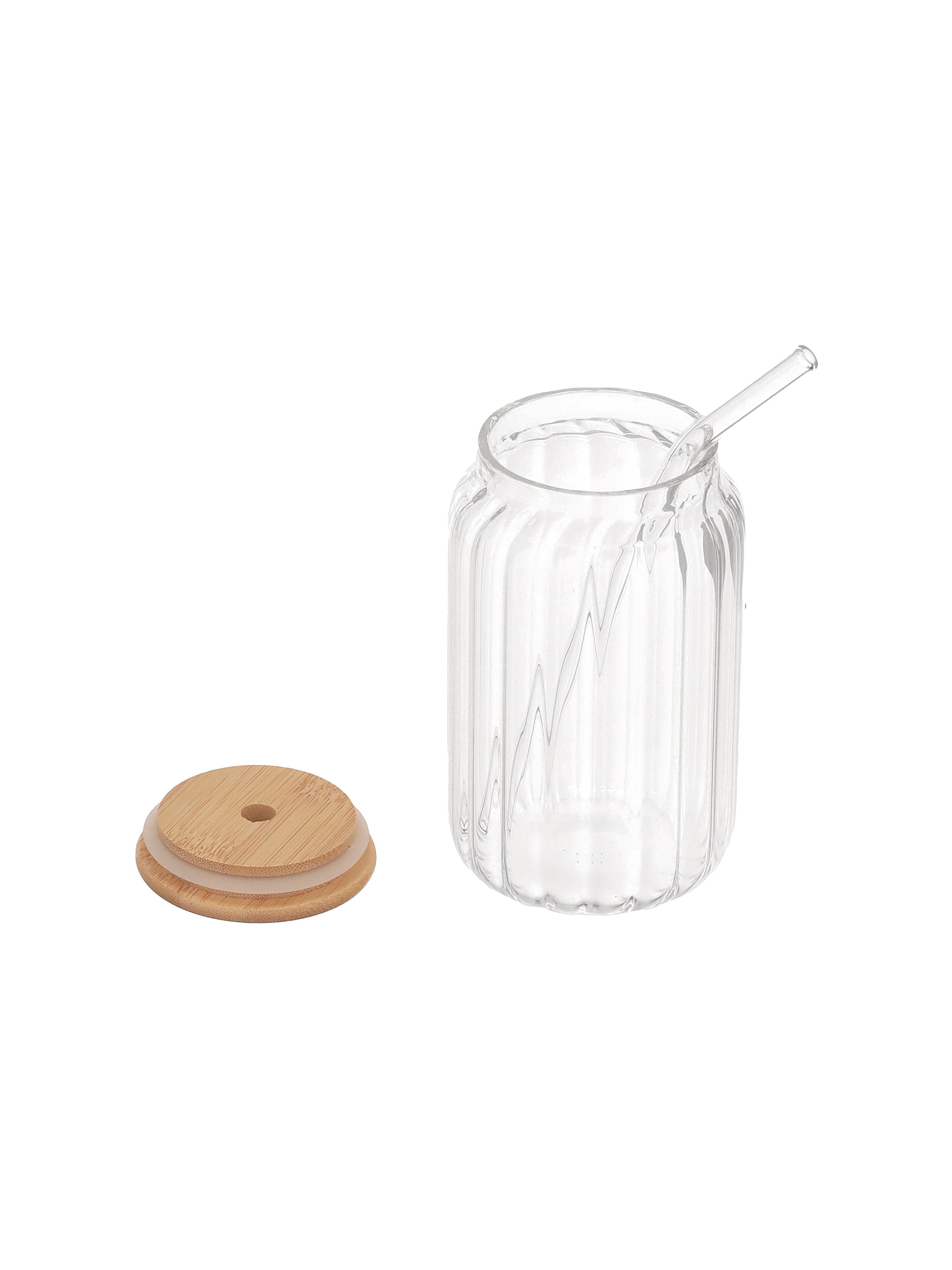 RibbedRoots Tumbler with wooden lid and glass straw- Pack of 2