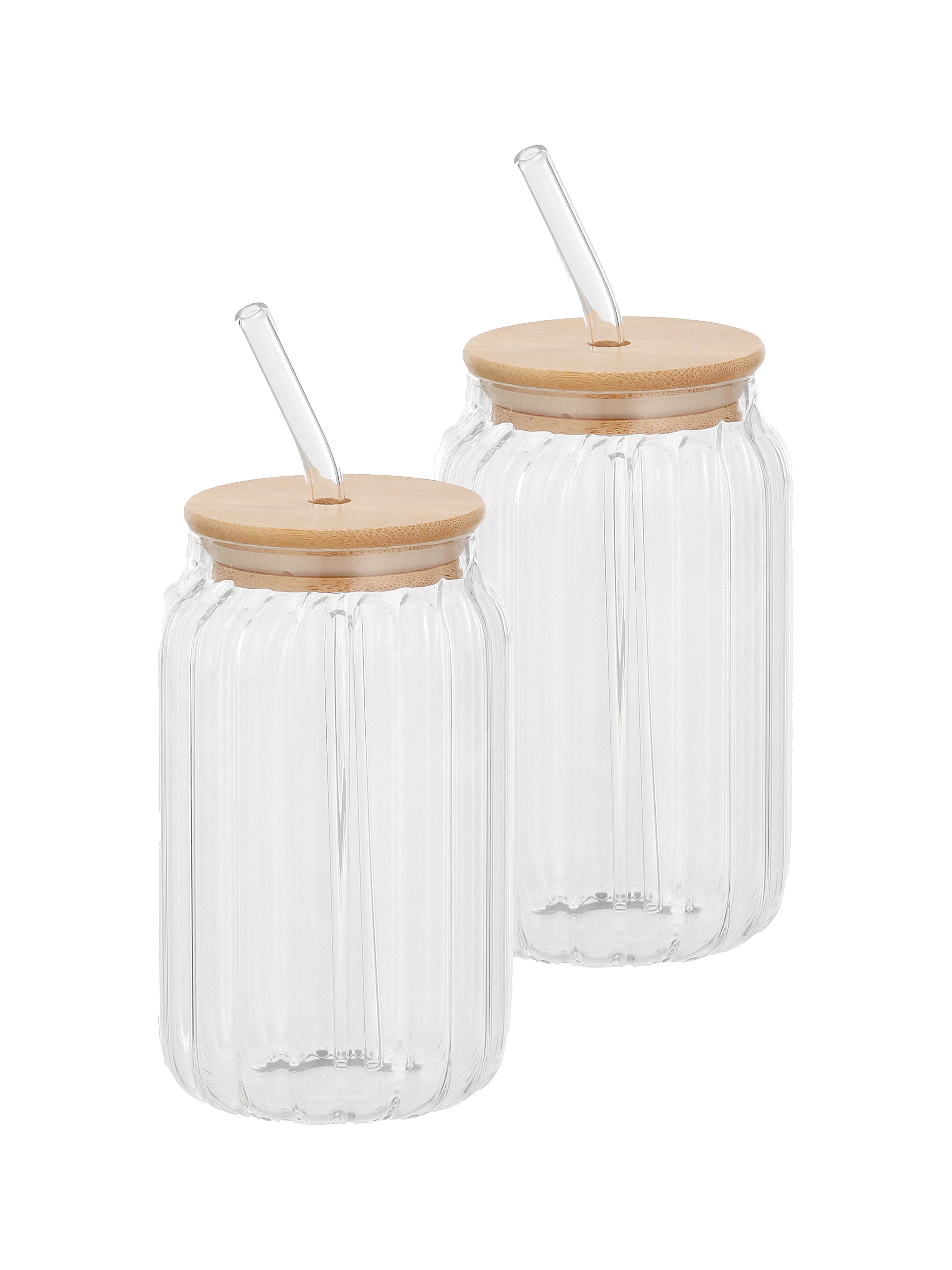 RibbedRoots Tumbler with wooden lid and glass straw- Pack of 2