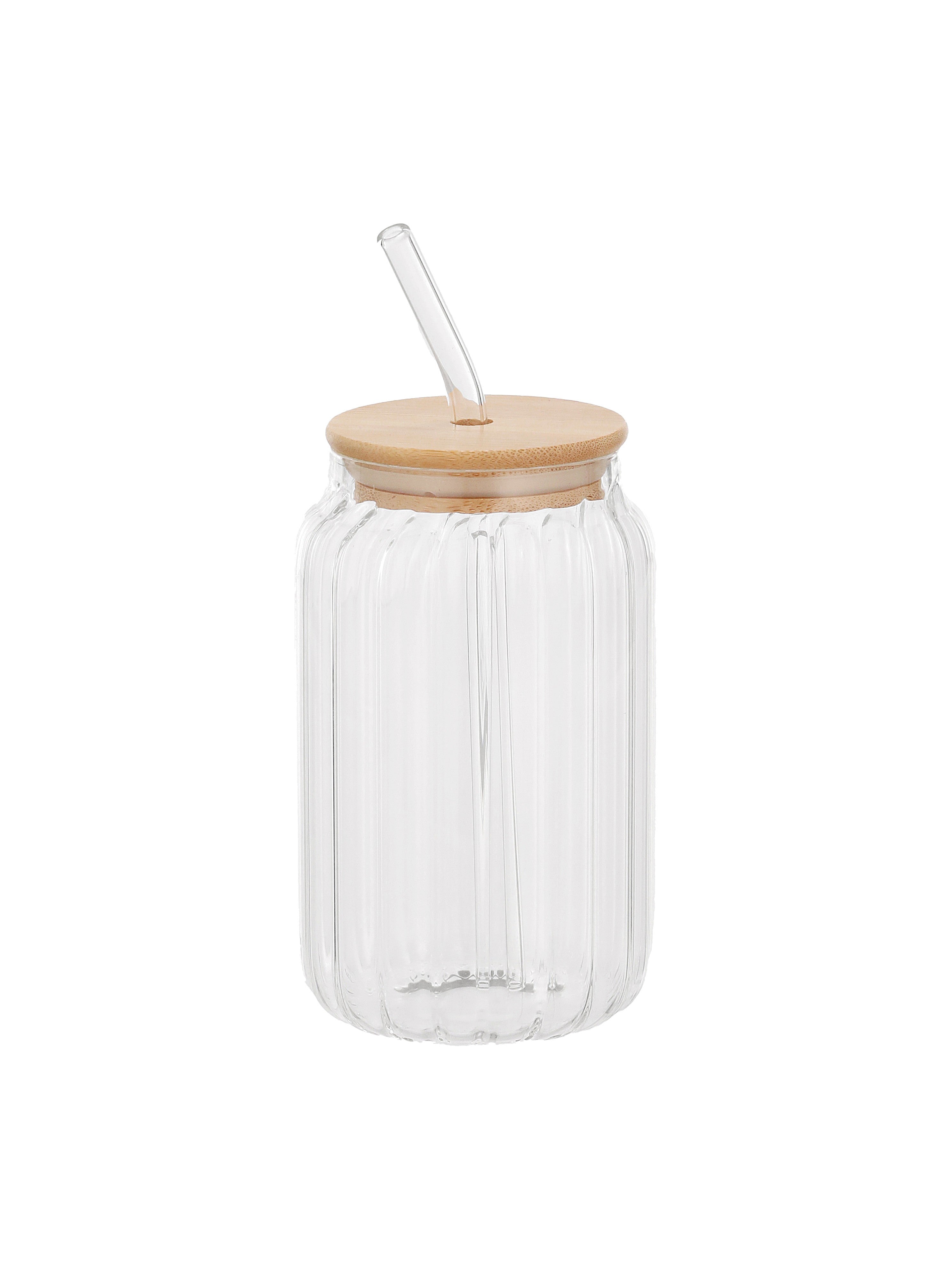 RibbedRoots Tumbler with wooden lid and glass straw- Pack of 2