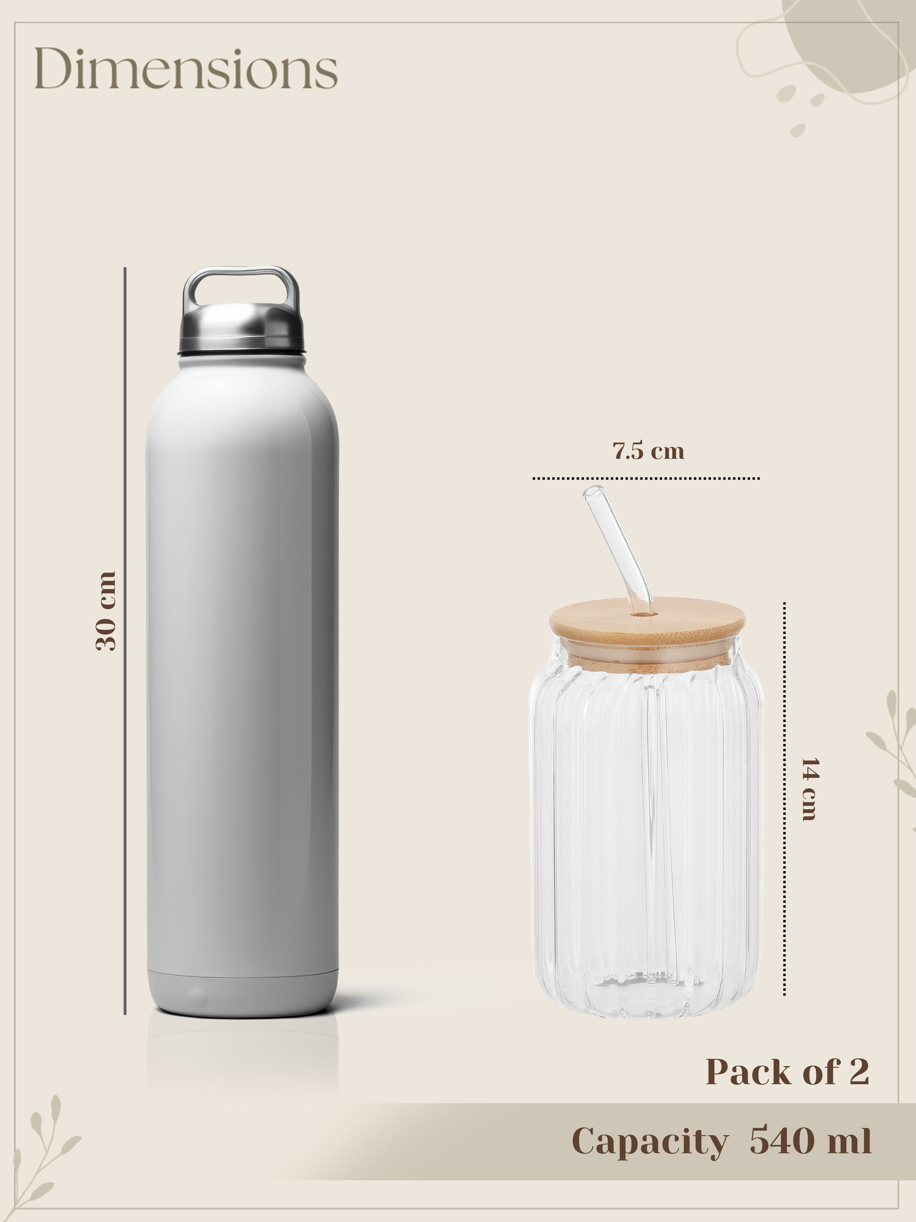 RibbedRoots Tumbler with wooden lid and glass straw- Pack of 2