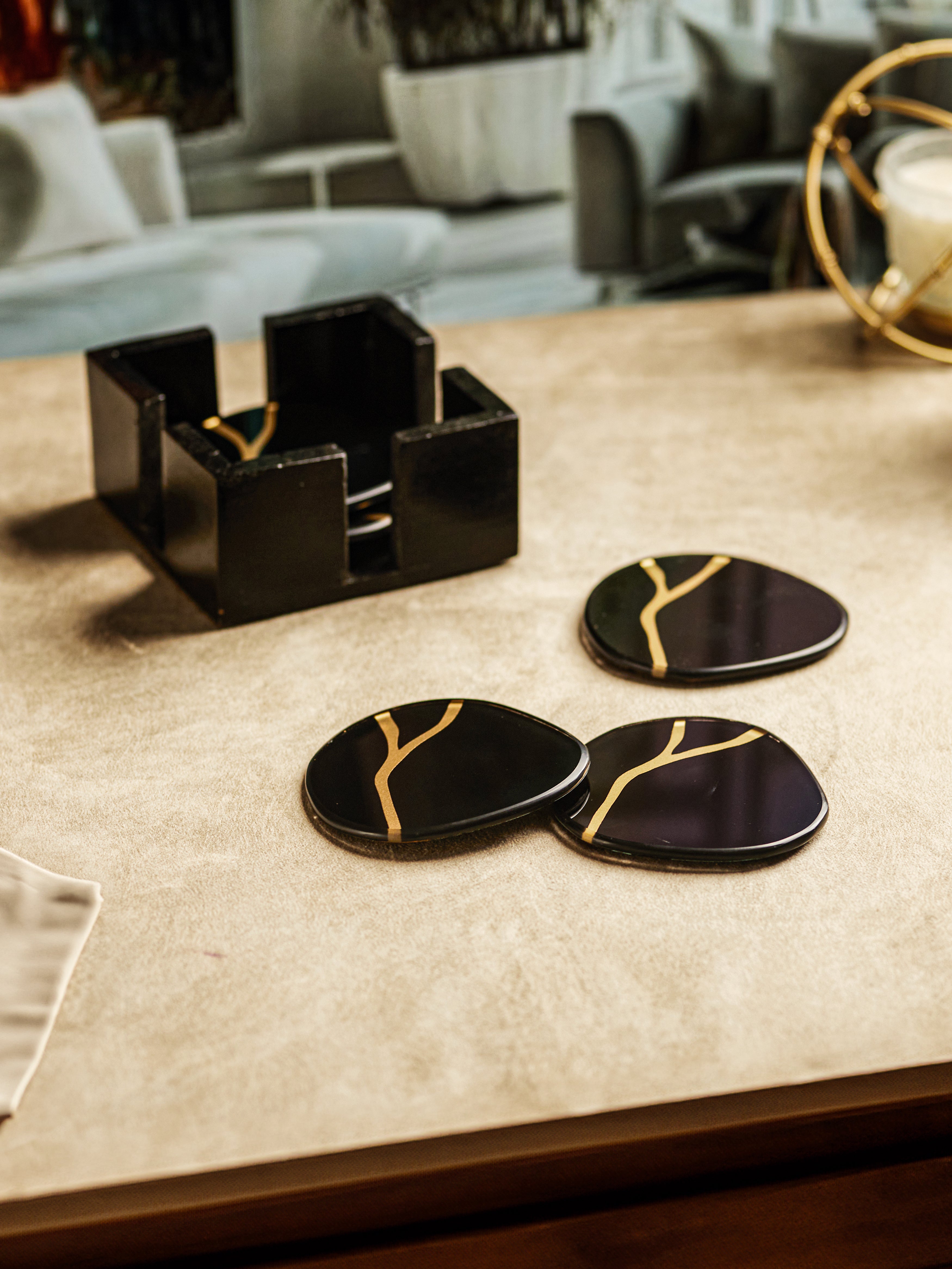 Kintsugi Black & Gold Coasters (Pack Of 6)