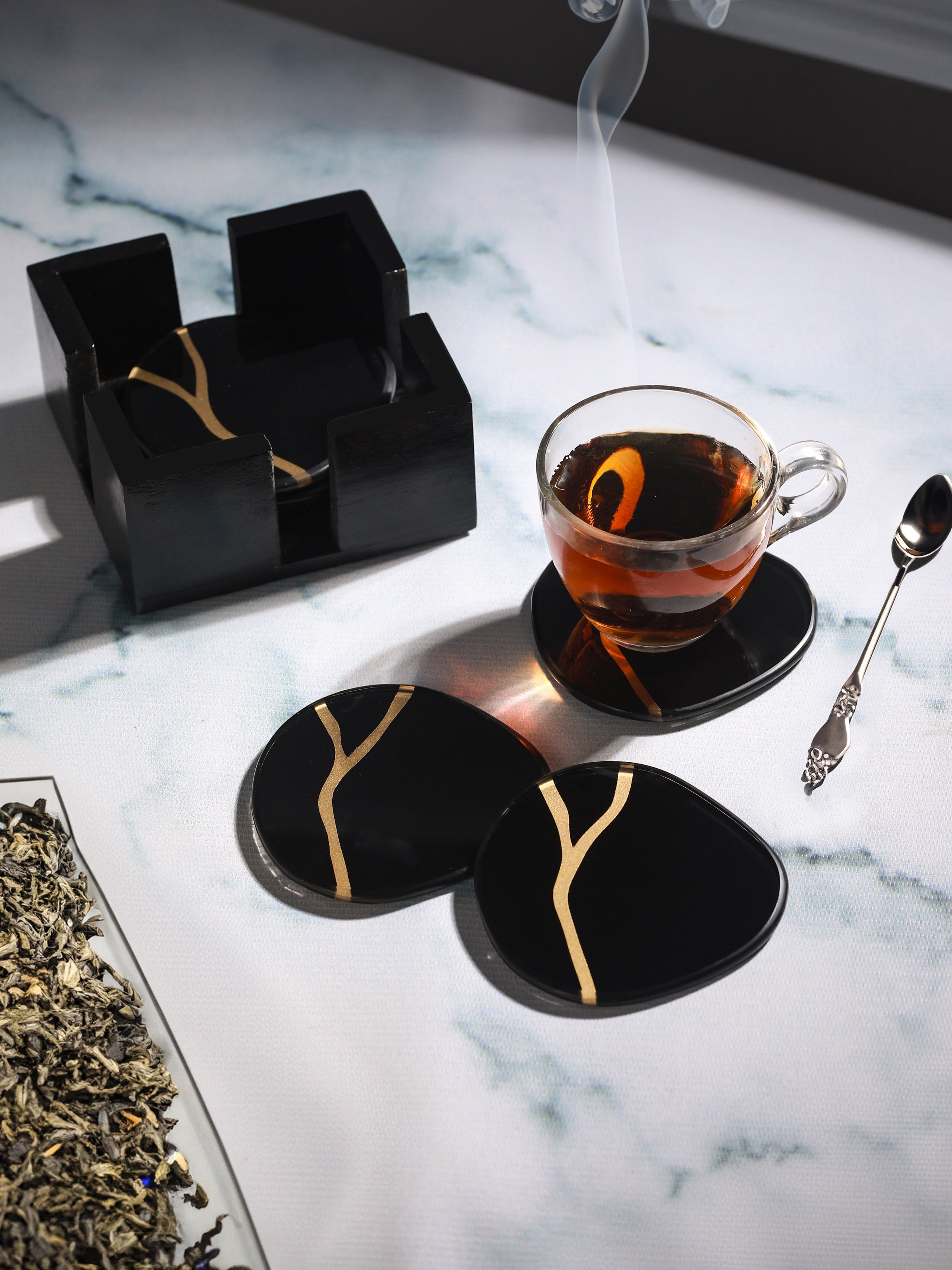 Kintsugi Black & gold Coaster Set