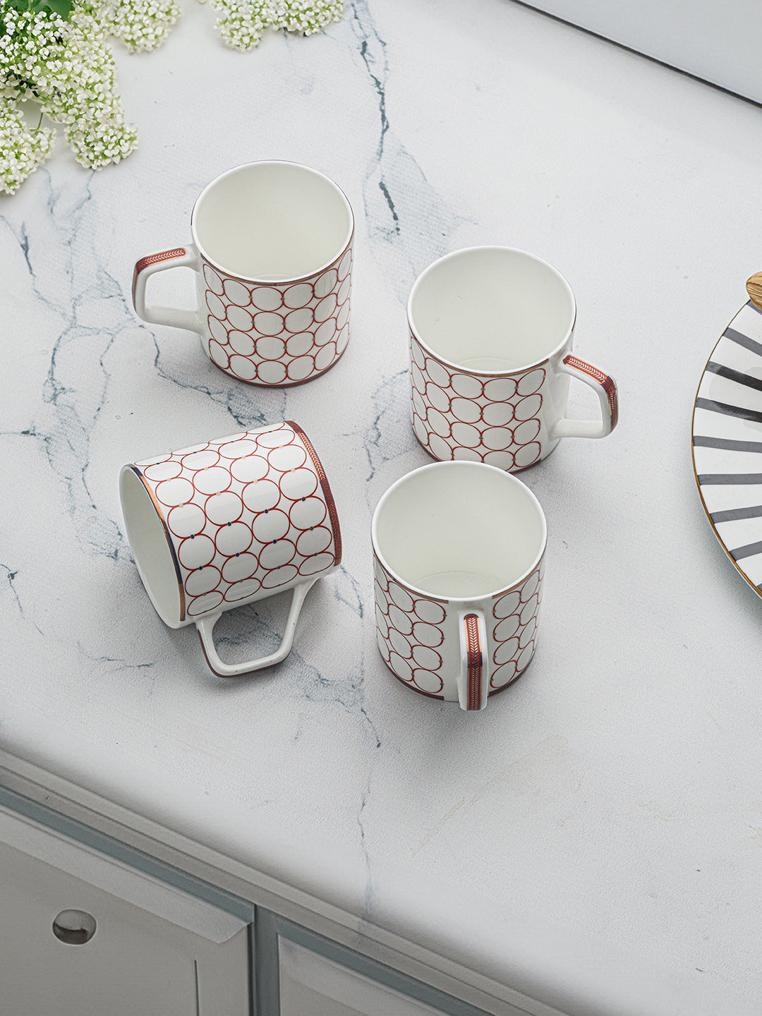 Crimson Sip Tea Mugs (Pack Of 4)