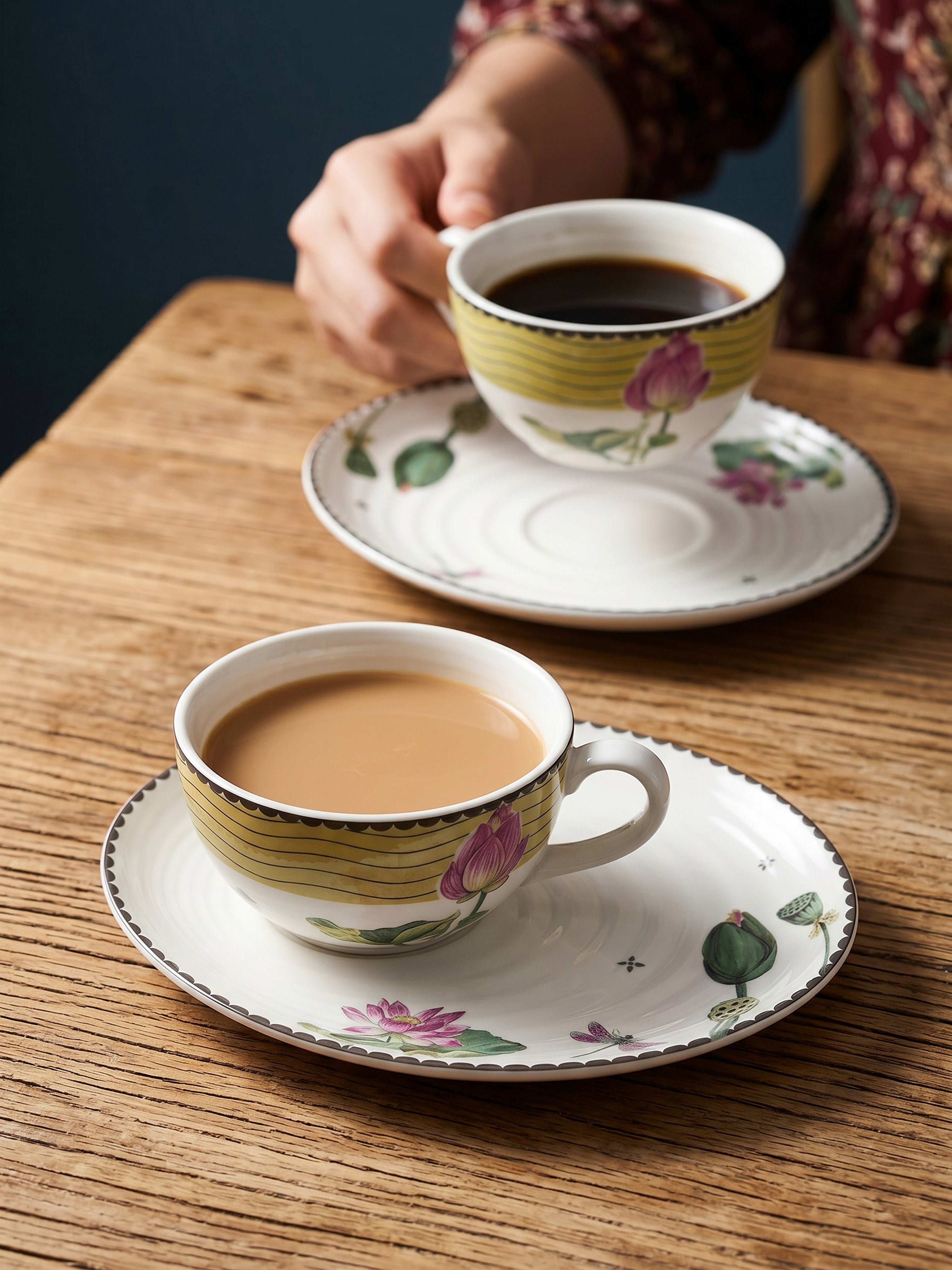 Dragonfly Bloom Porcelain Cup and Saucers Set