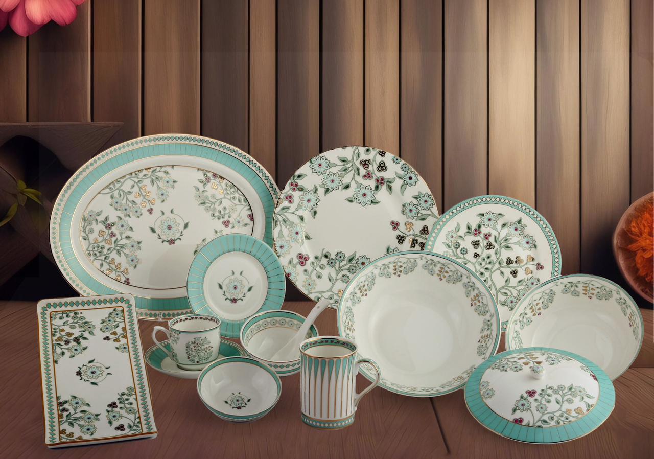 Seaside Bloom 24K Gold Plated Dinner Set | 41 Pcs