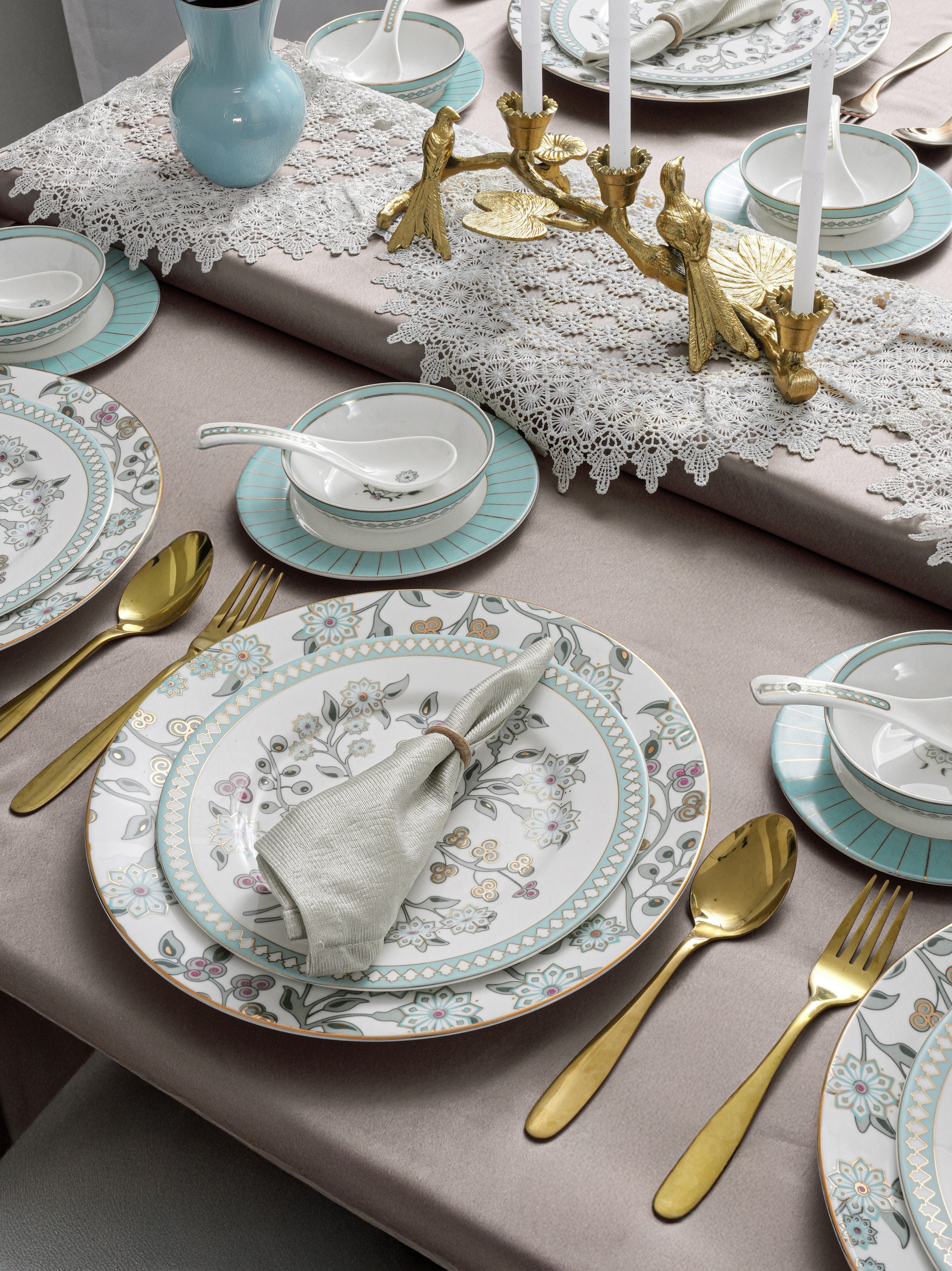 Seaside Bloom 24K Gold Plated Dinner Set | 41 Pcs