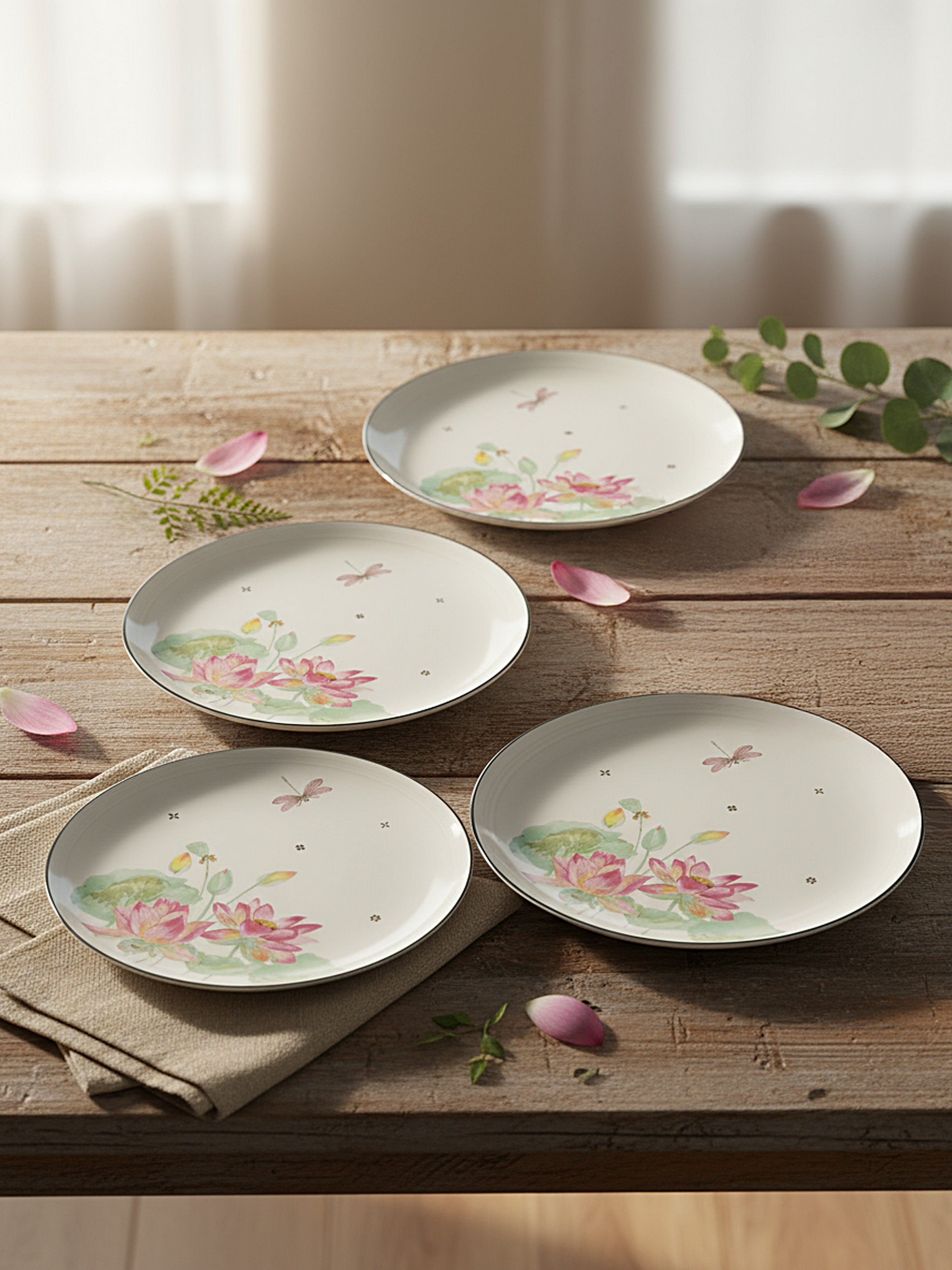 Dragonfly Bloom Porcelain Dinner Plates (Pack of 4)