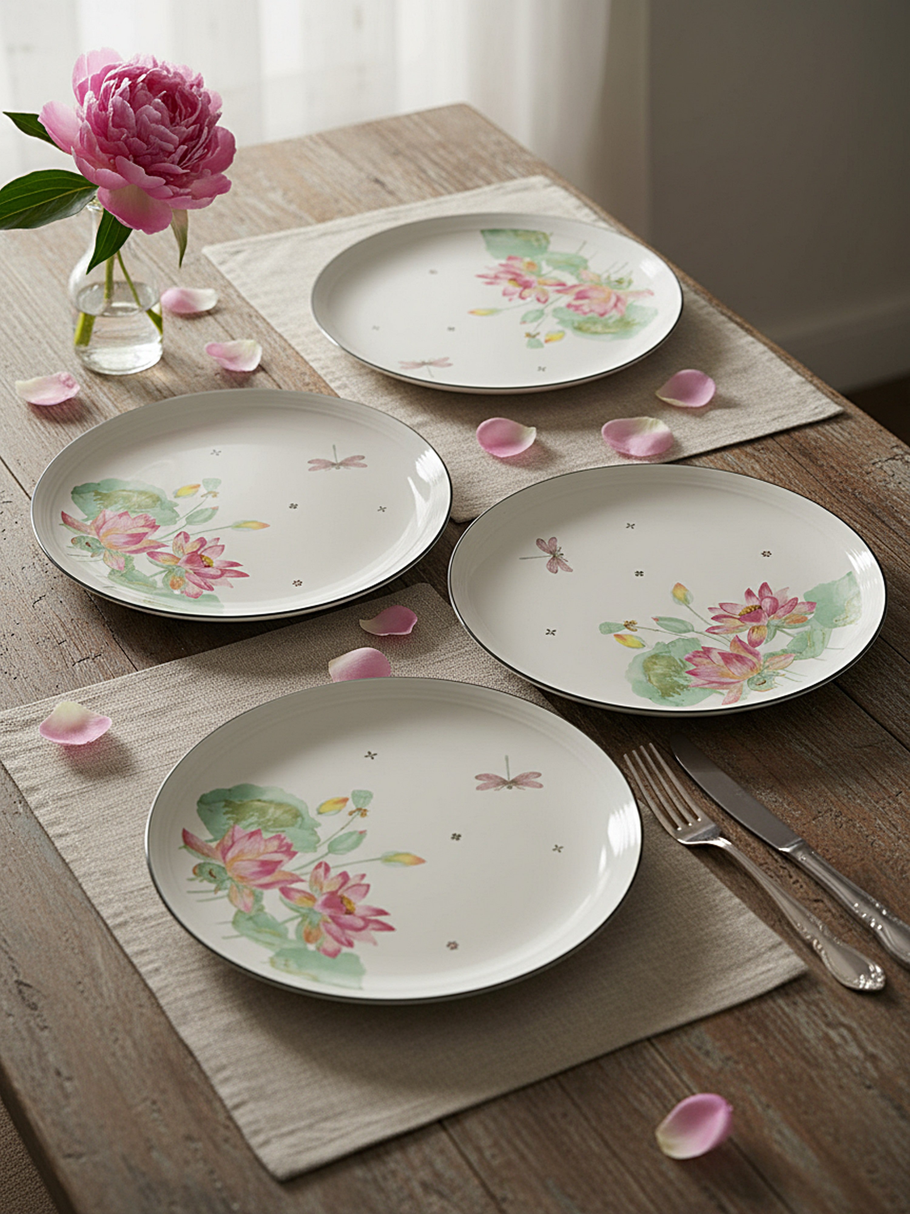 Dragonfly Bloom Porcelain Dinner Plates (Pack of 4)