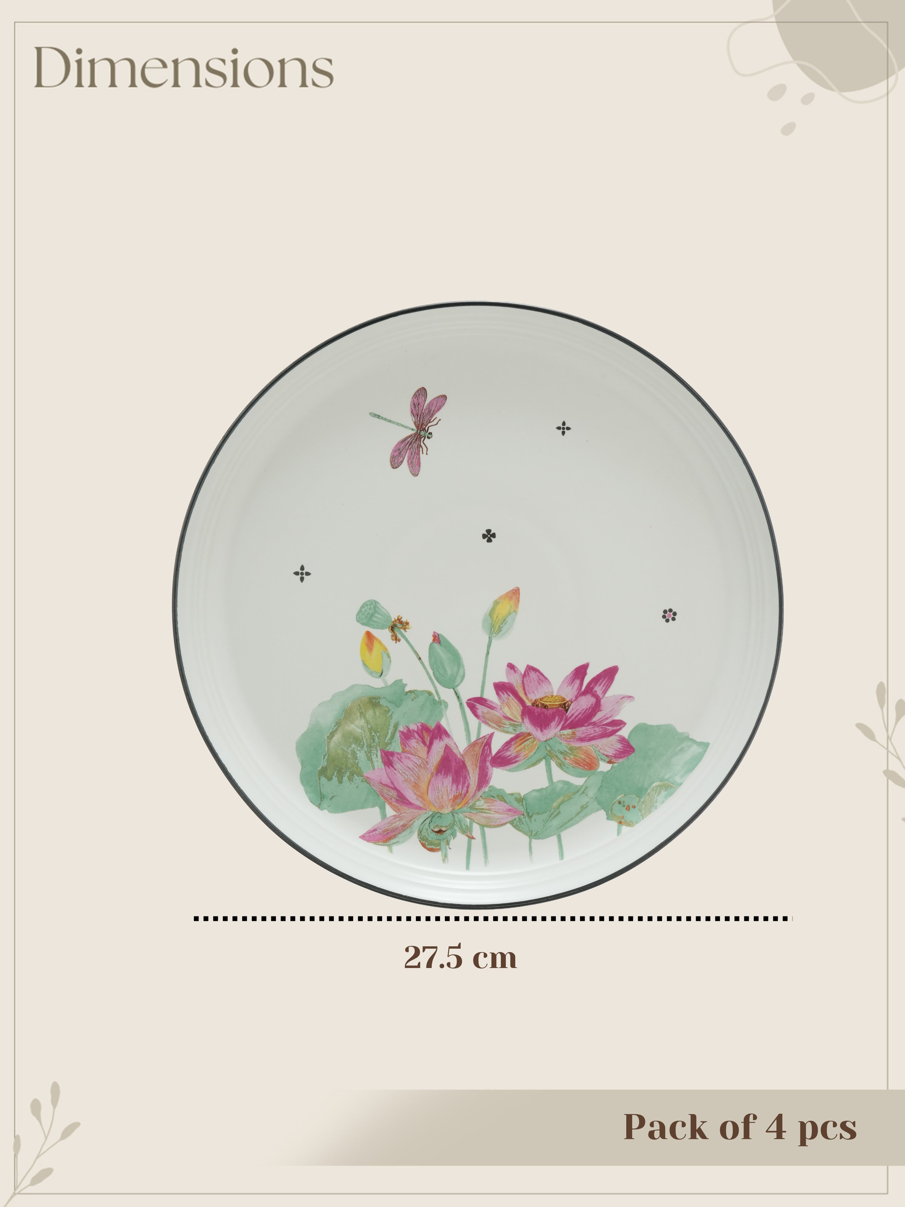 Dragonfly Bloom Porcelain Dinner Plates (Pack of 4)