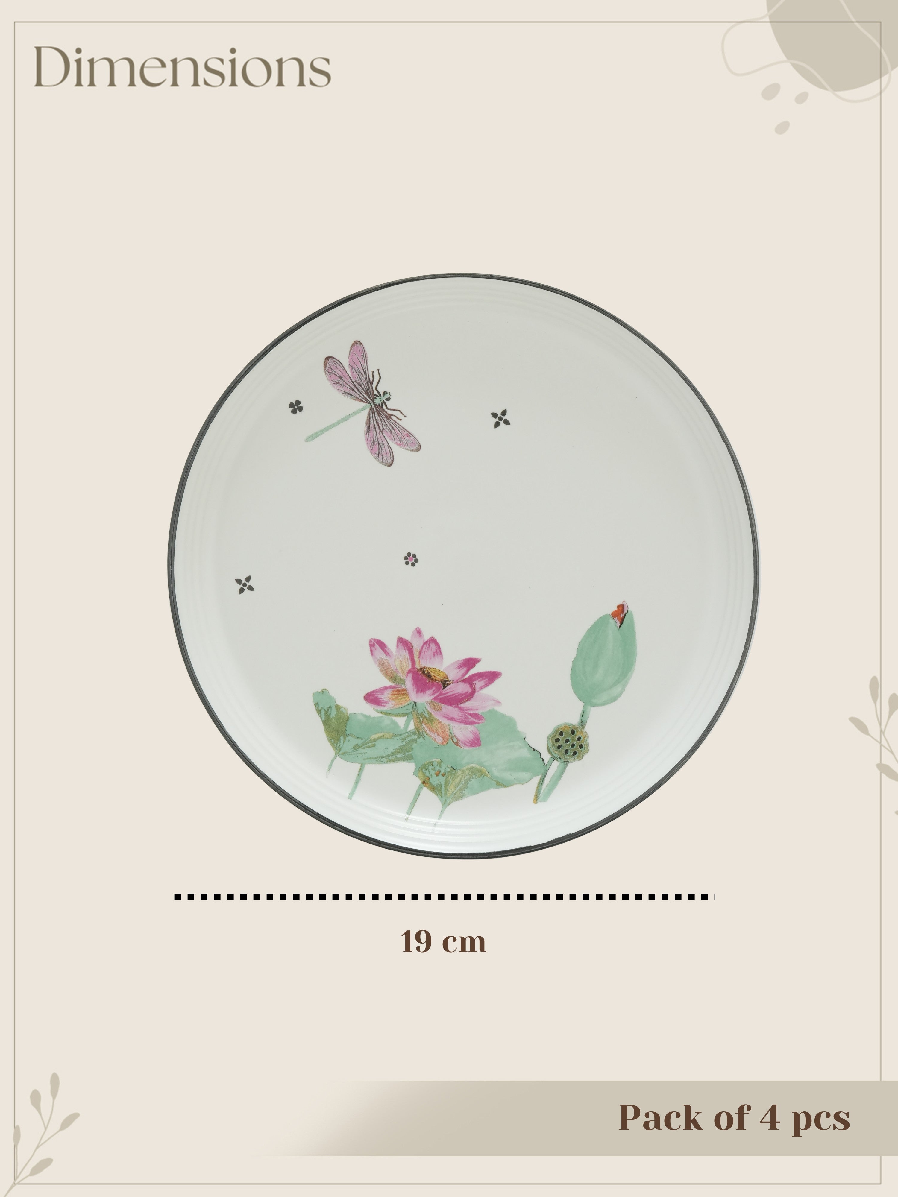 Dragonfly Bloom Porcelain Quarter Plates (Pack of 4)