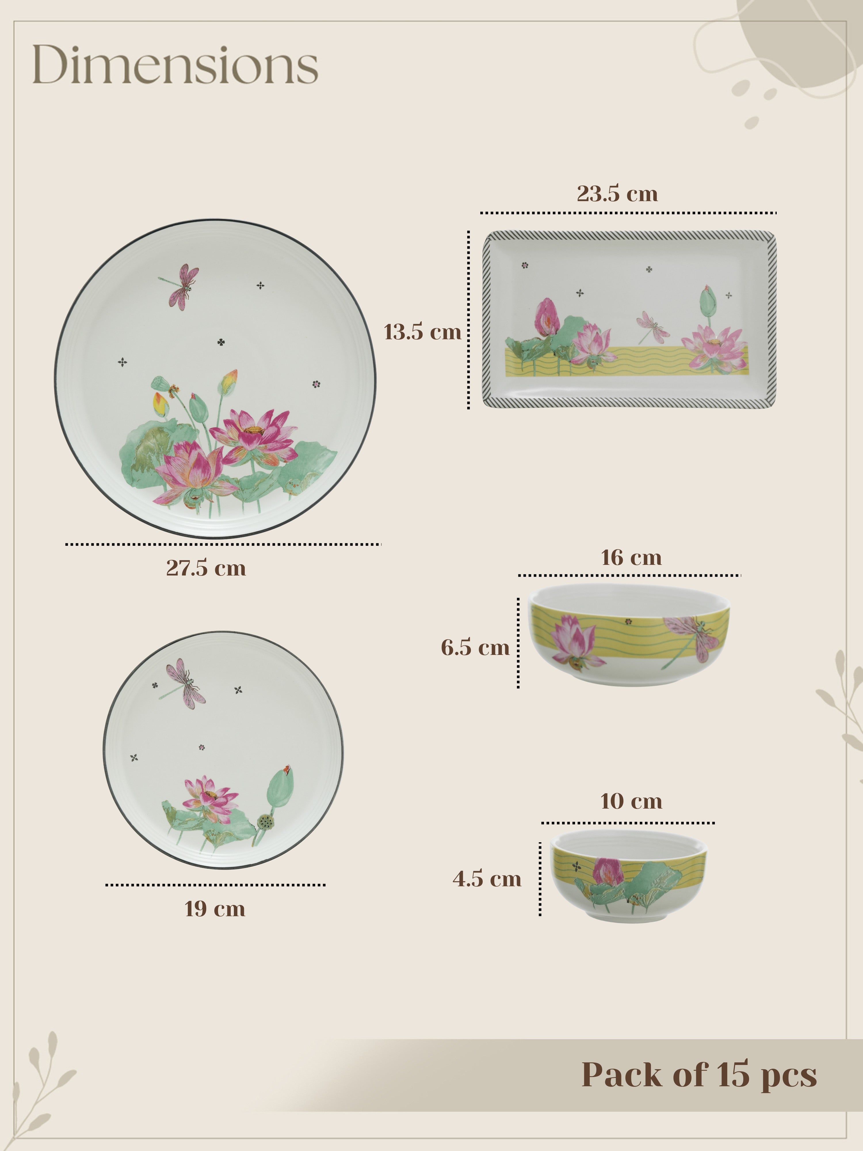 Dragonfly Bloom Porcelain Dinner Set (15 Pcs)
