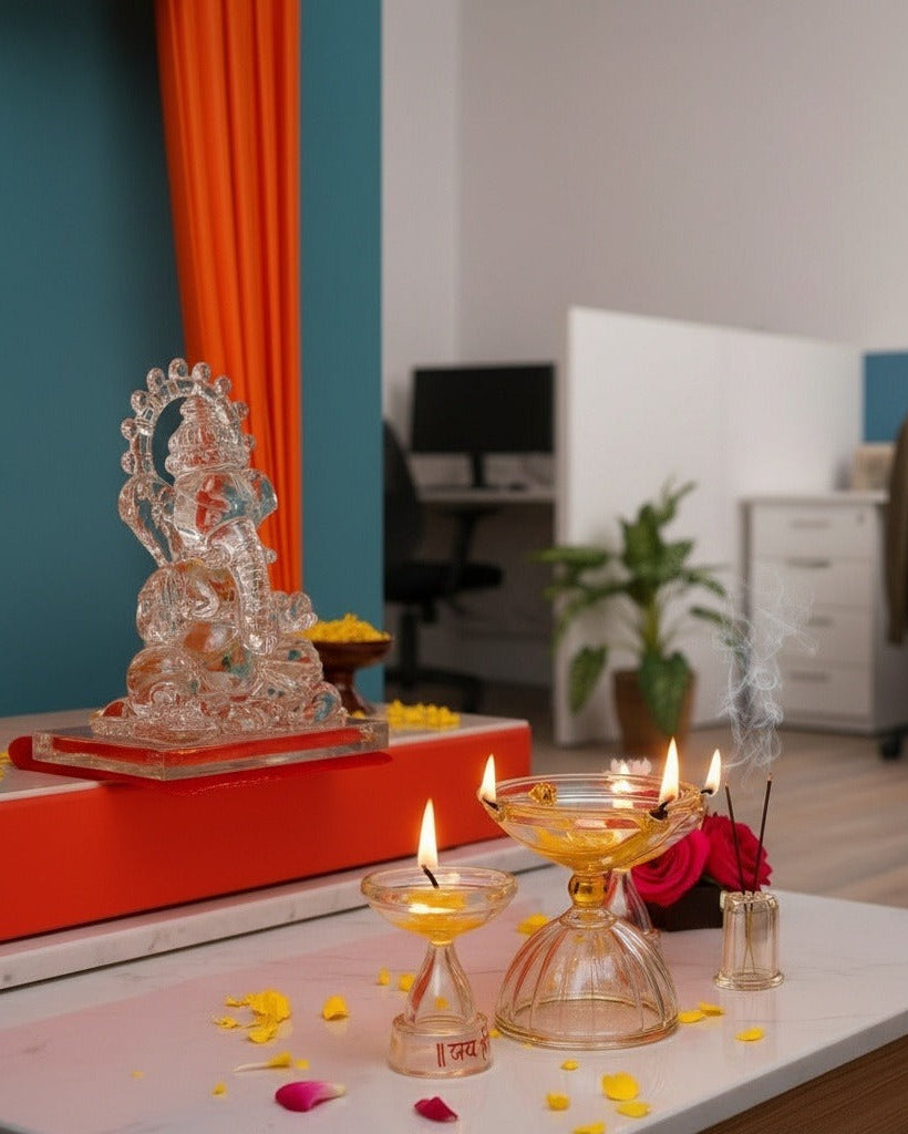 Ganesh Jyoti Glass Pooja Set
