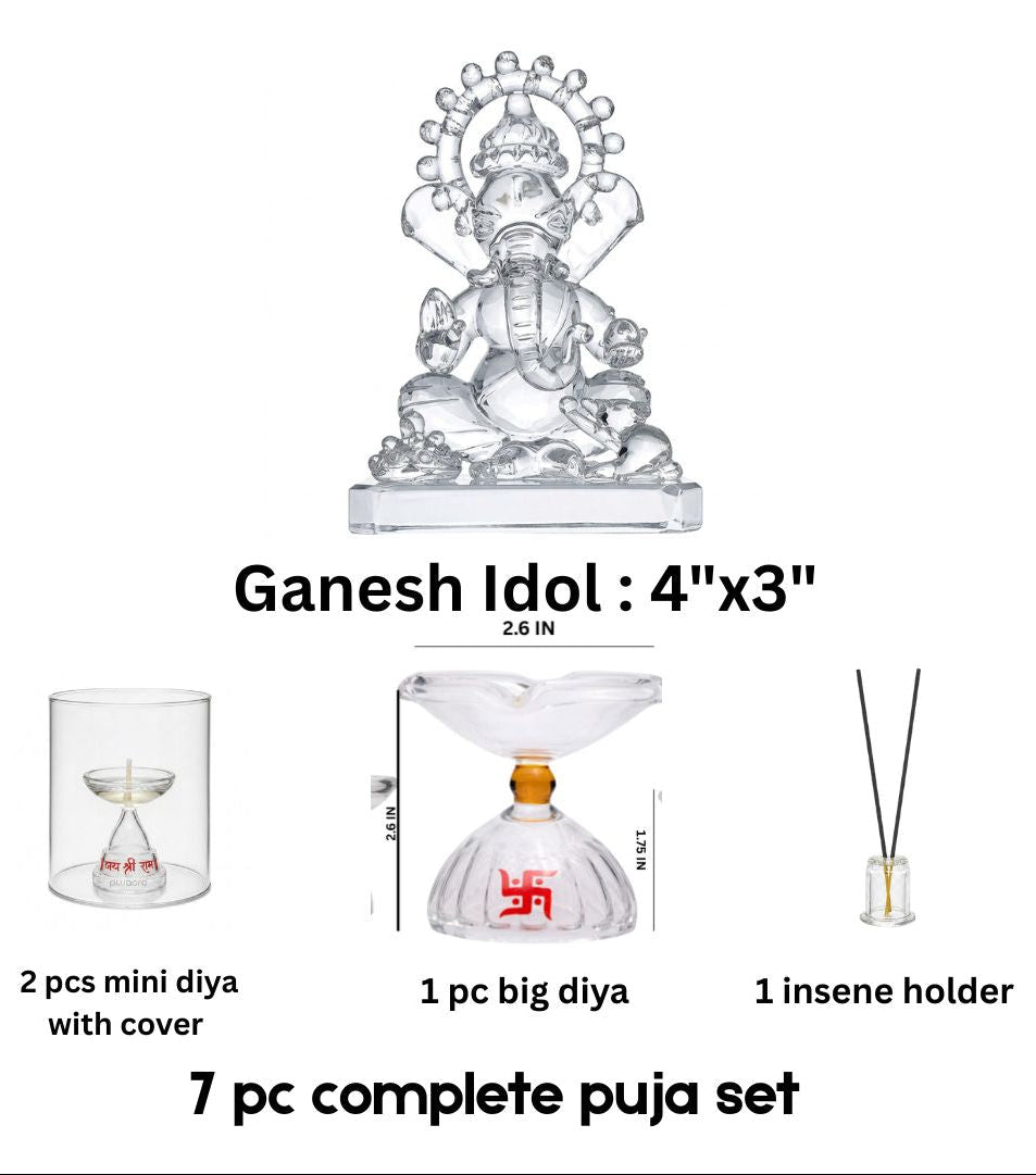 Ganesh Jyoti Glass Pooja Set