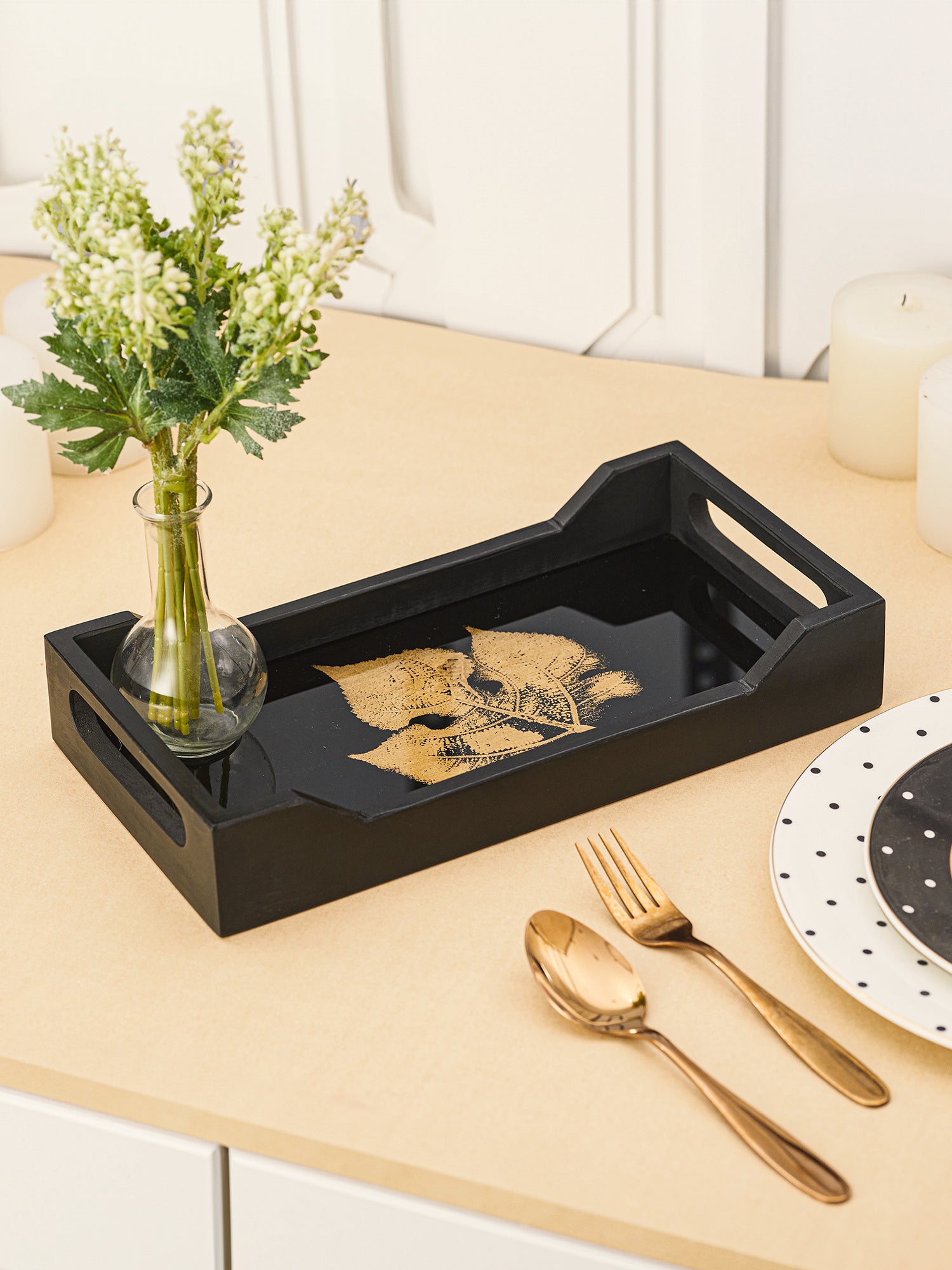 Autumn Leaf Wooden And Glass Serving Tray