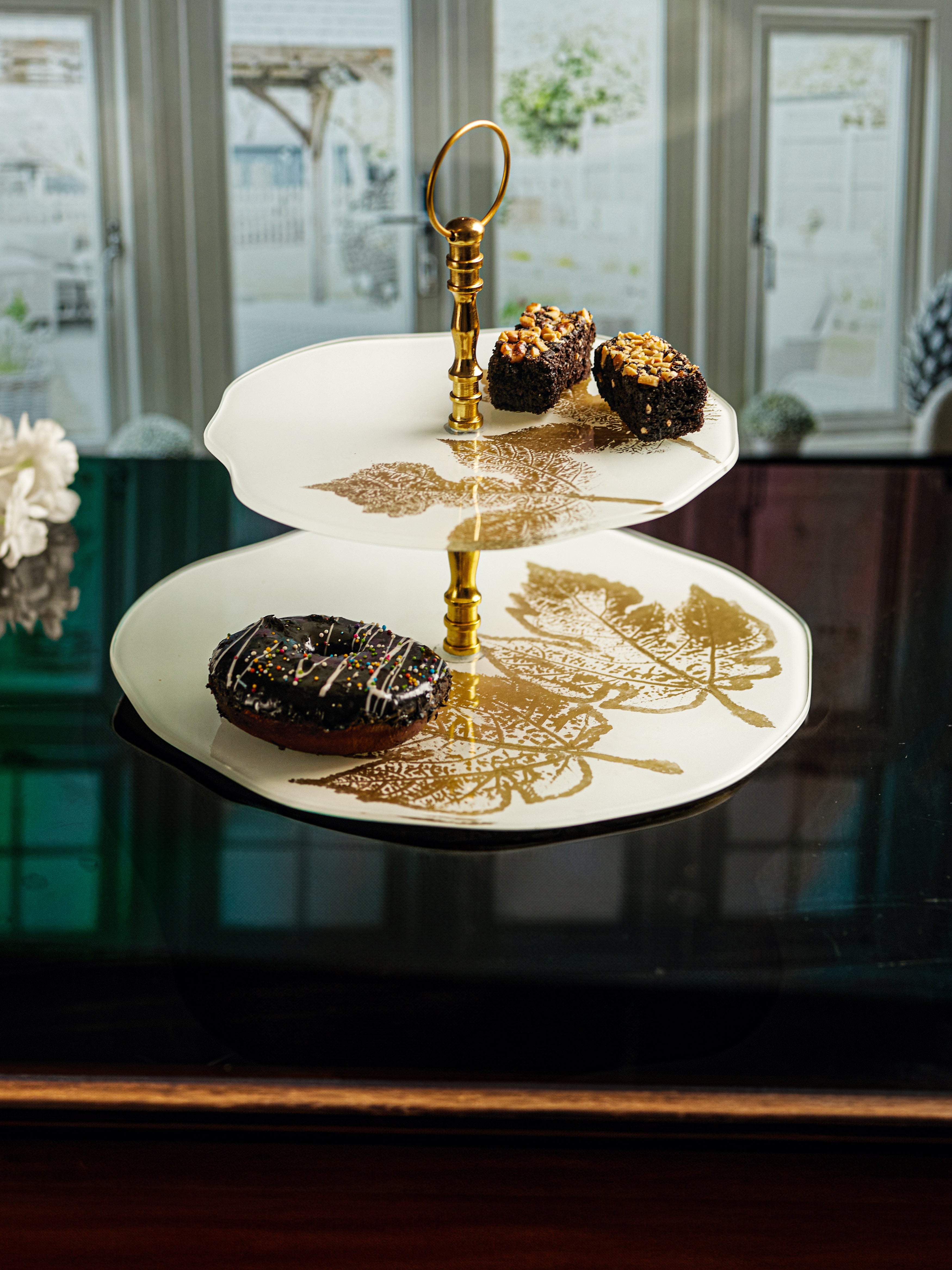 Two Tier White & Gold Cake Stand