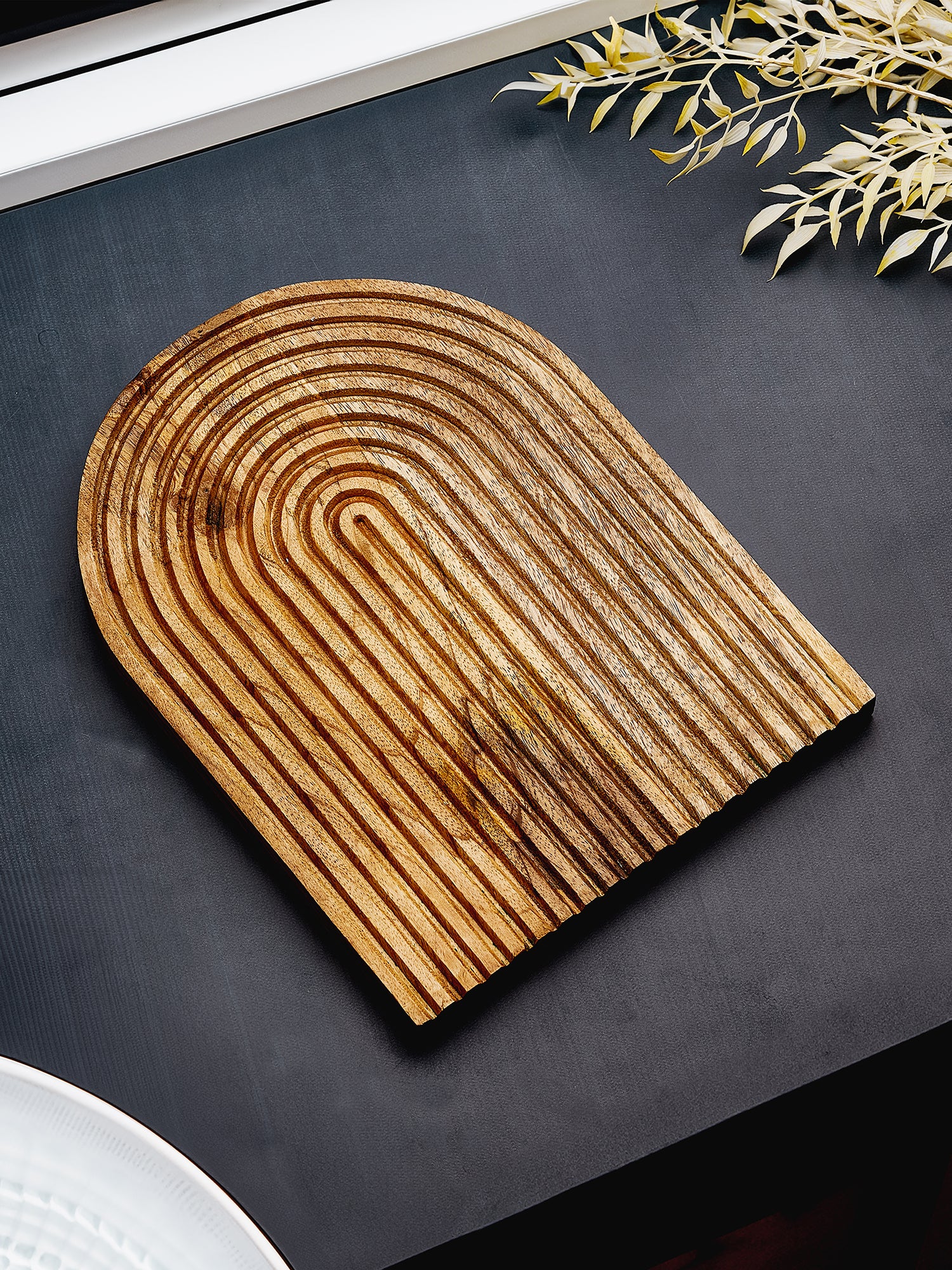 HANDCRAFTED WOODEN HALF MOON PLATTER