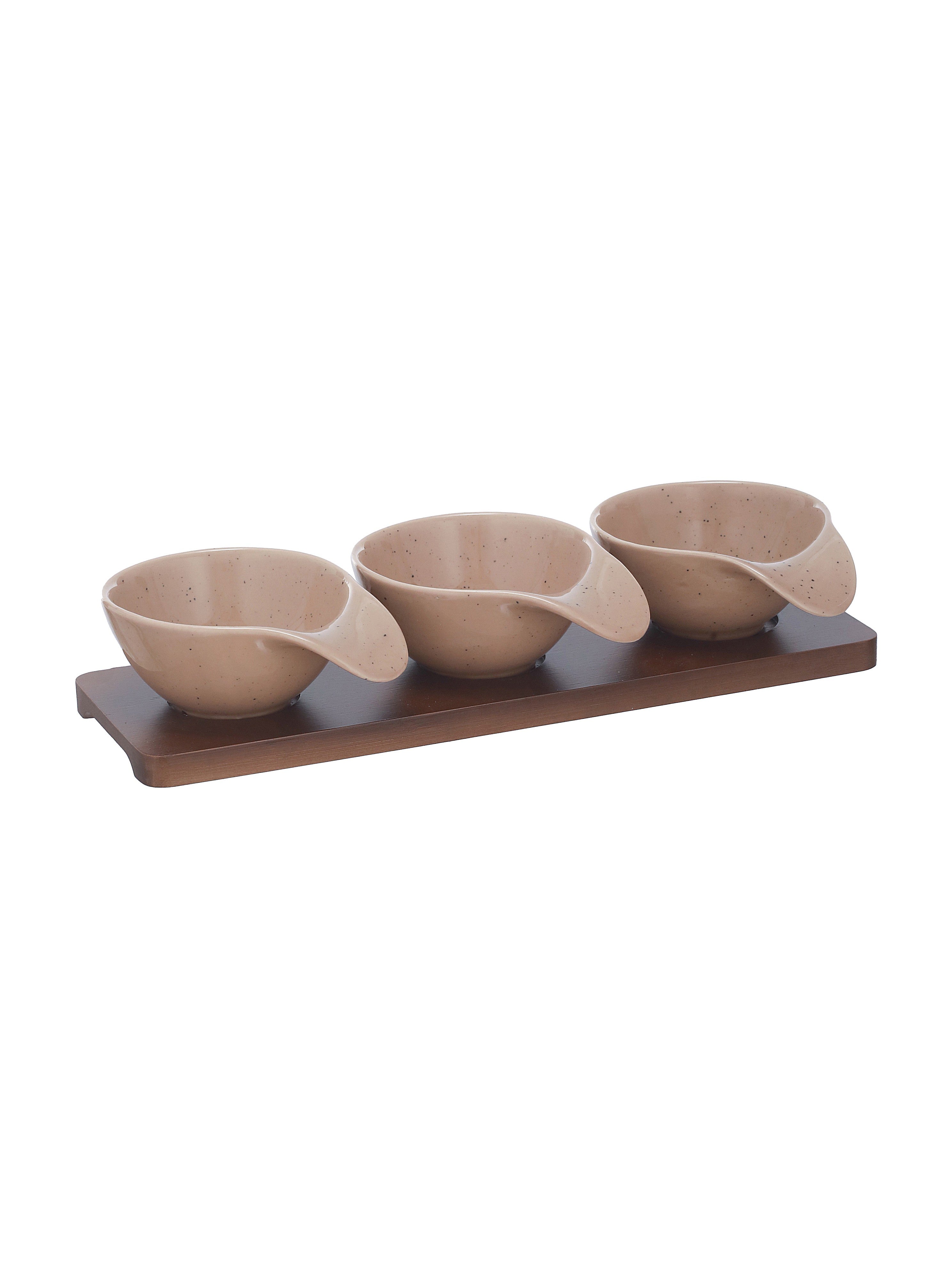 Rustik Brown Dip Set -Fine Porcelain & Wood