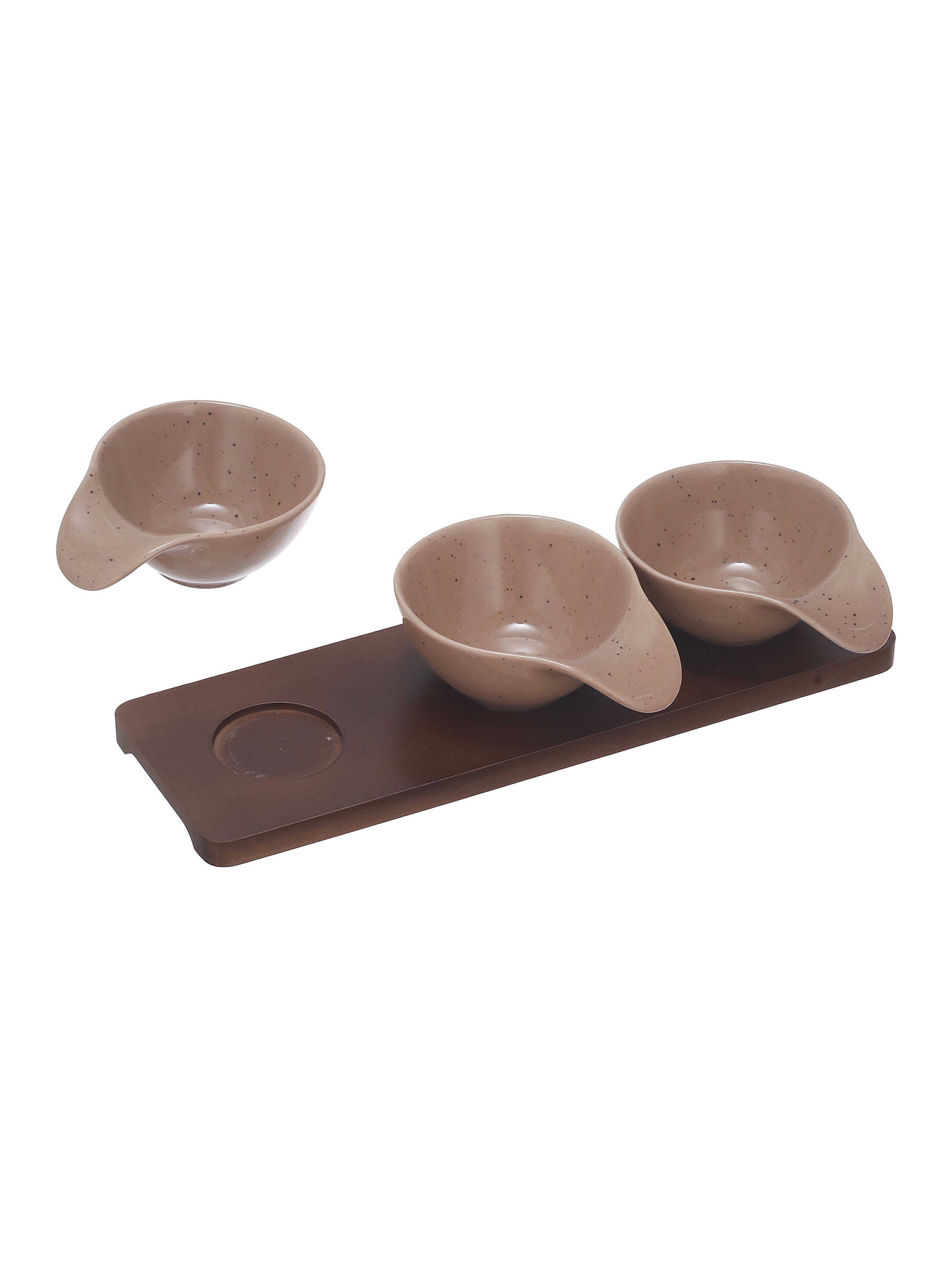 Rustik Brown Dip Set -Fine Porcelain & Wood