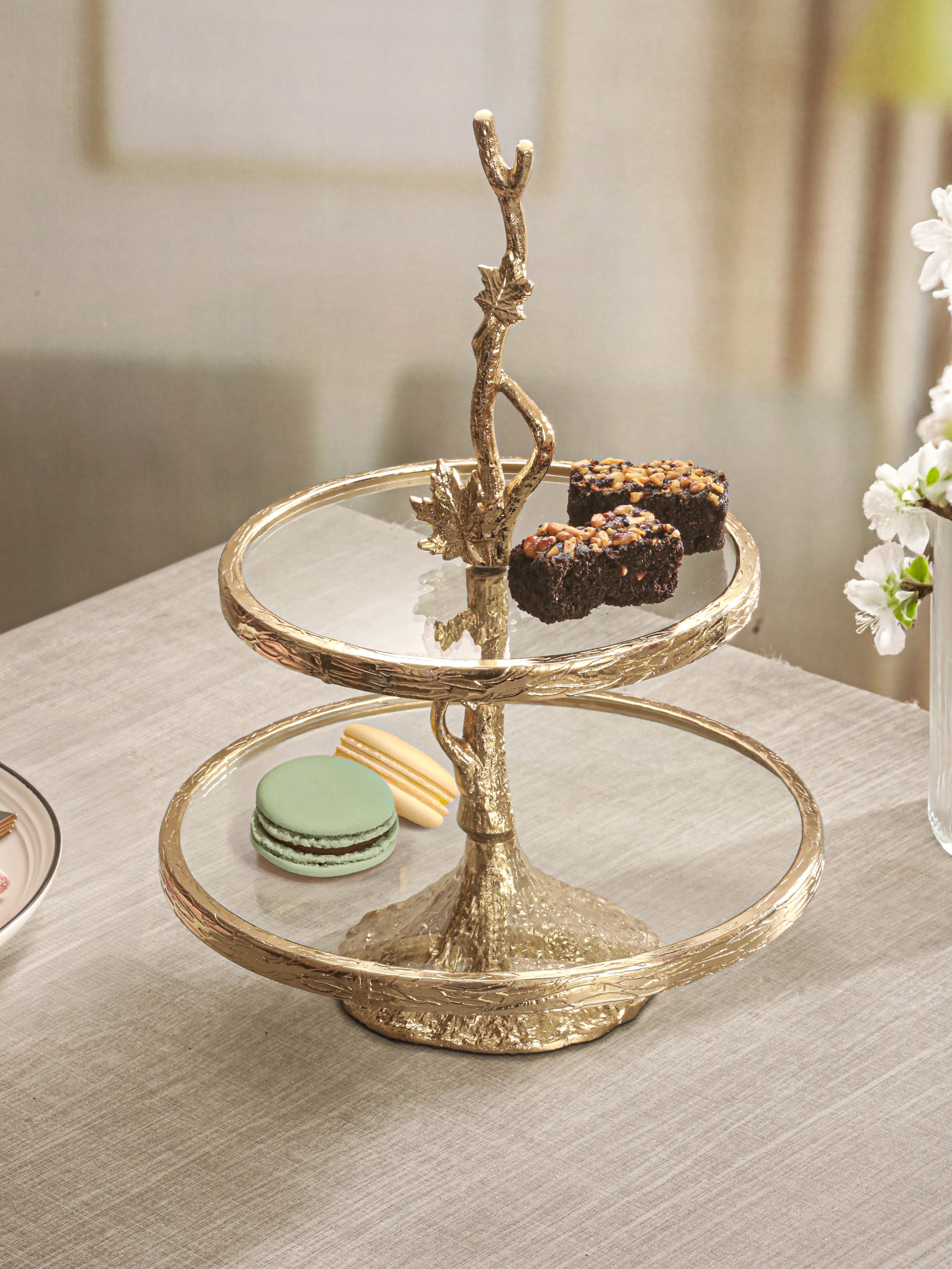 Golden Leaf 2 Tiered Cake Stand