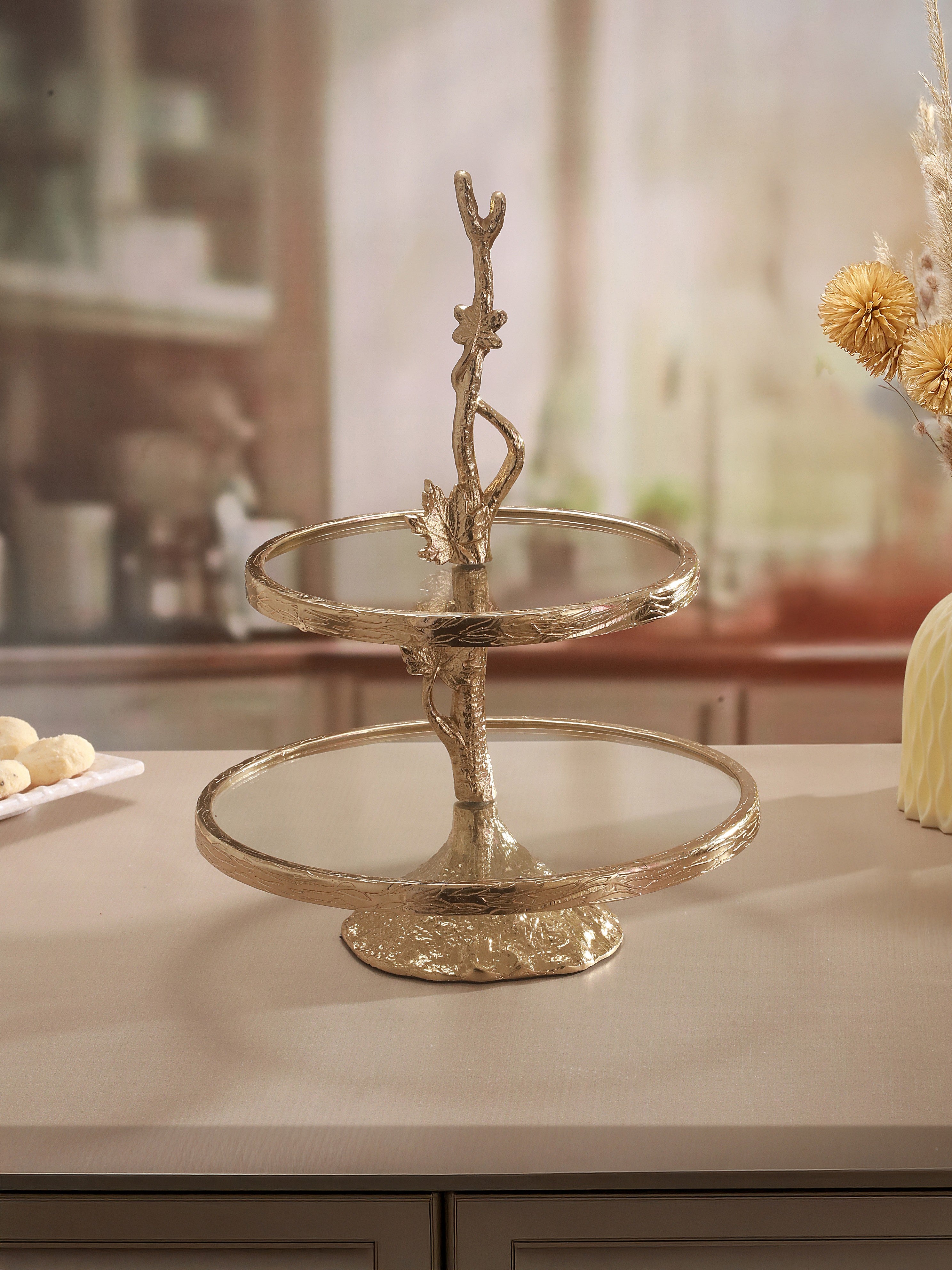 Golden Leaf 2 Tiered Cake Stand