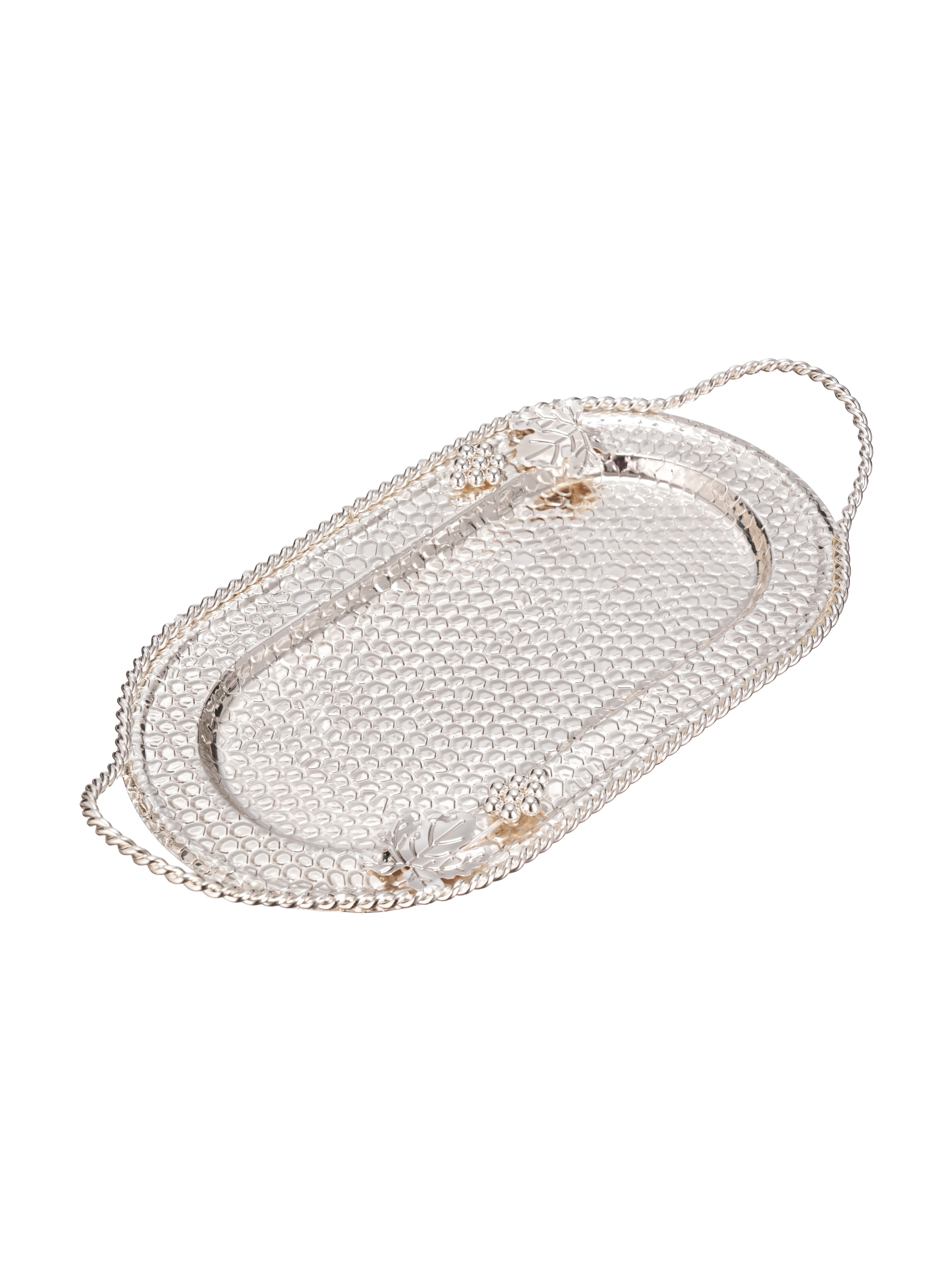 Royal Oval Silver Tray with Rope Handles
