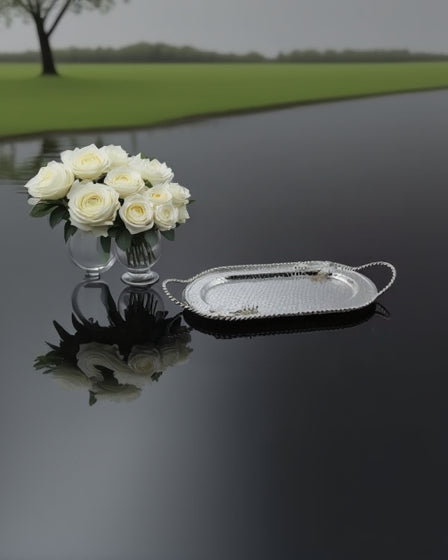 Royal Oval Silver Tray with Rope Handles