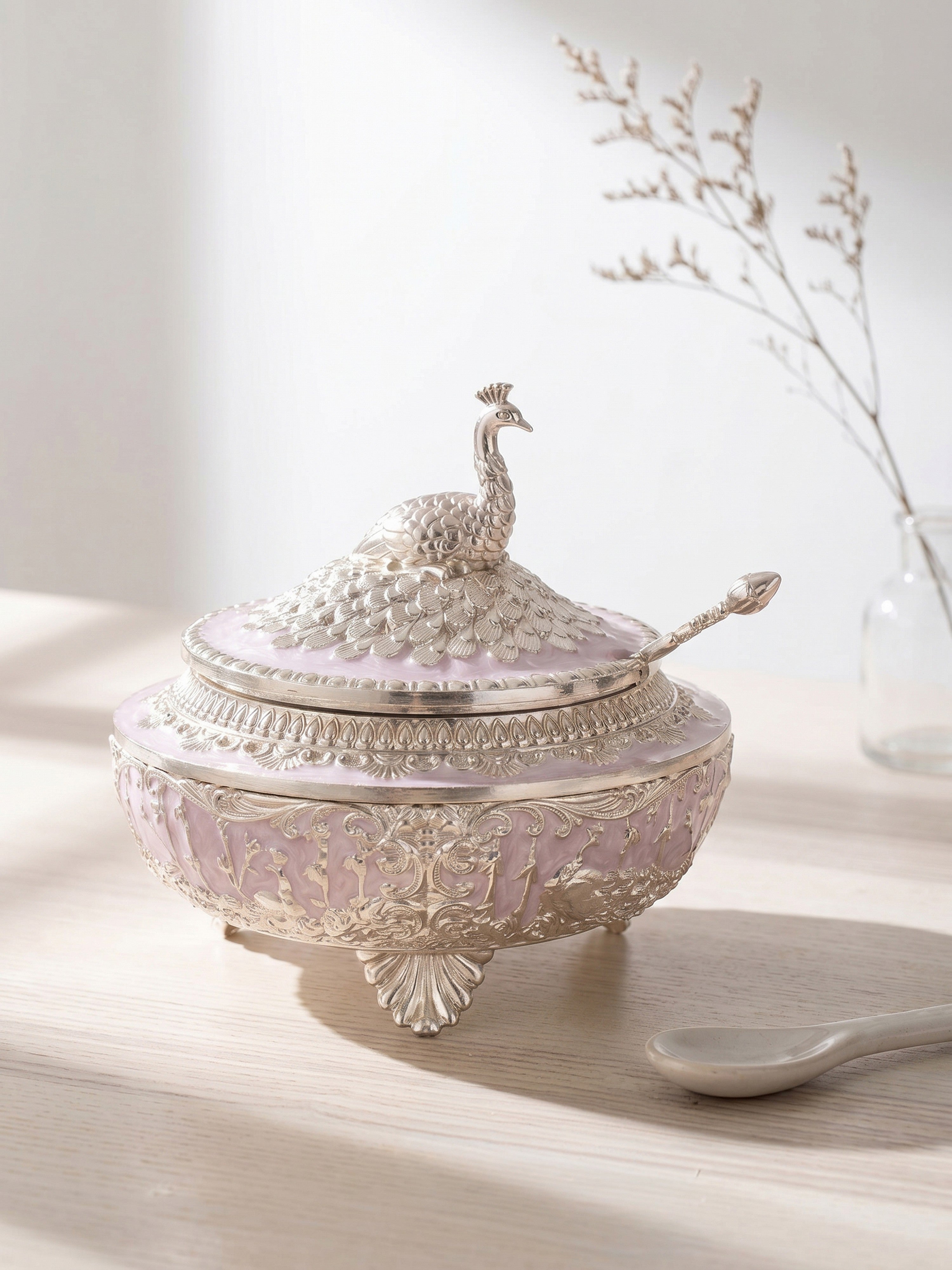 Lilac Crest Covered Bowl with Spoon