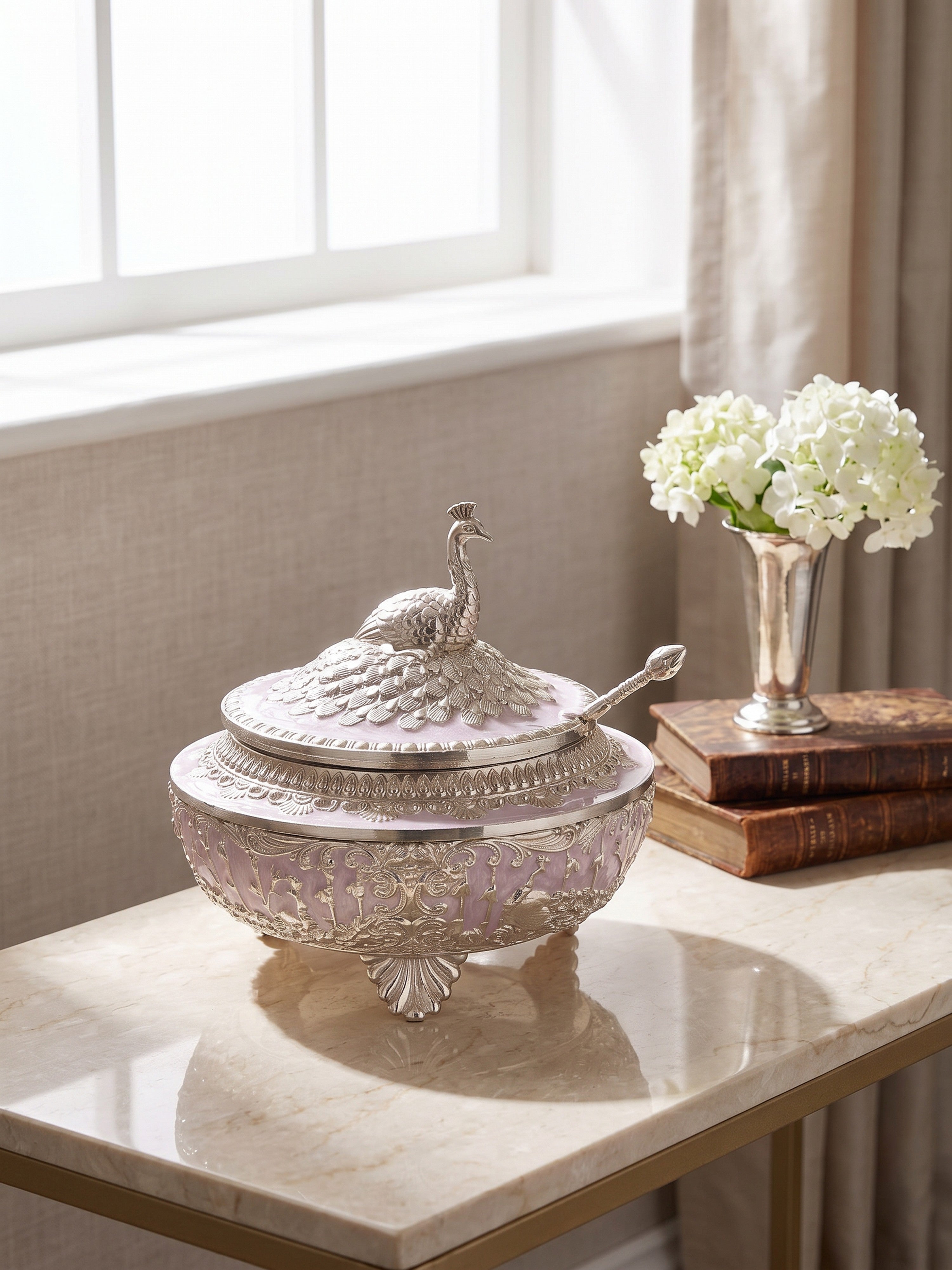 Lilac Crest Covered Bowl with Spoon