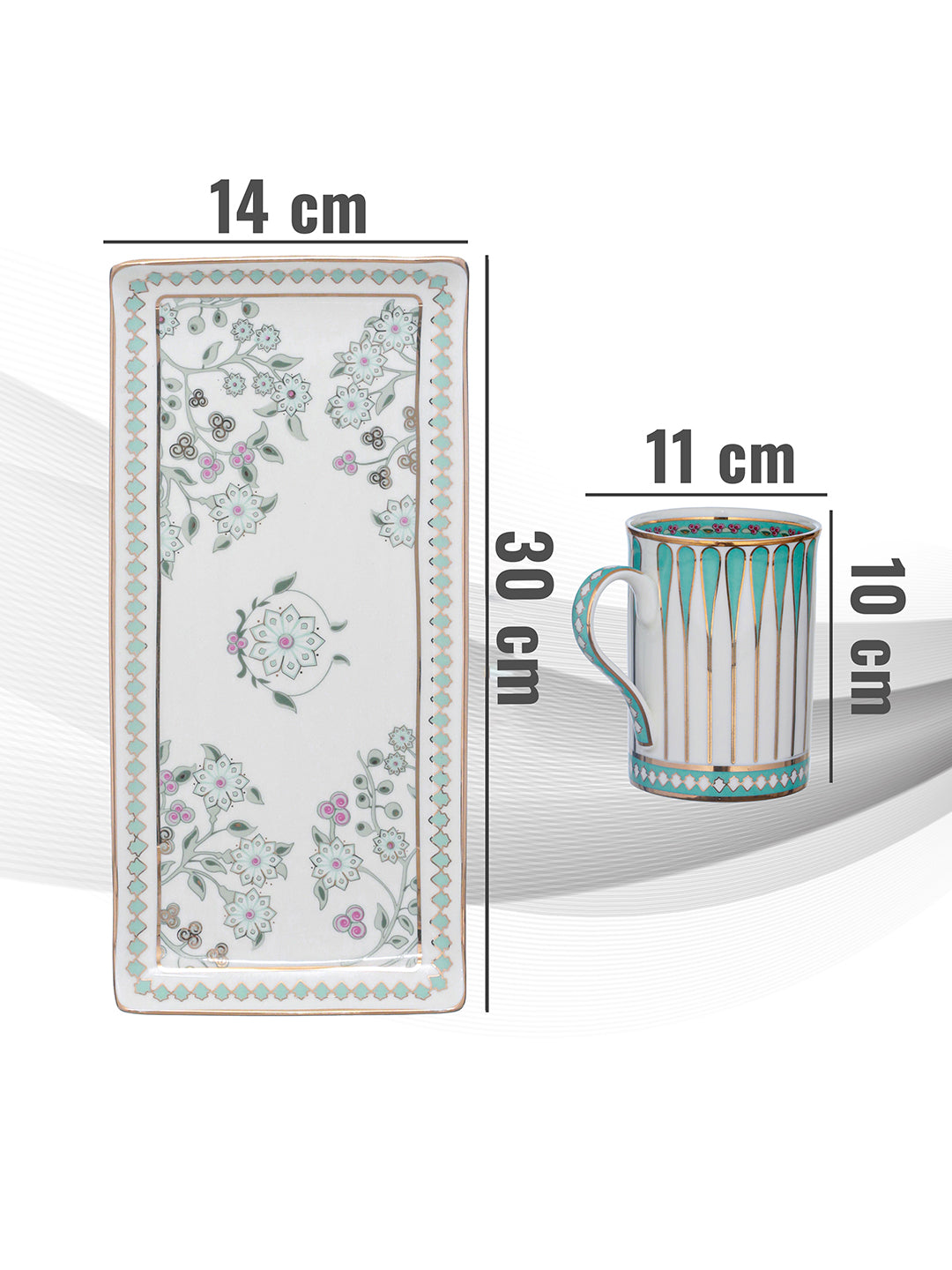 Seaside Bloom 24K Gold Mugs and Tray Set