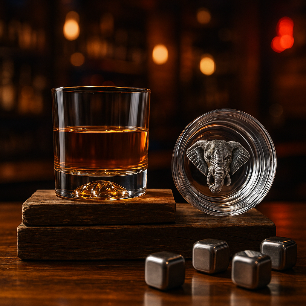 Elephant Embossed Crystal Whiskey Glass