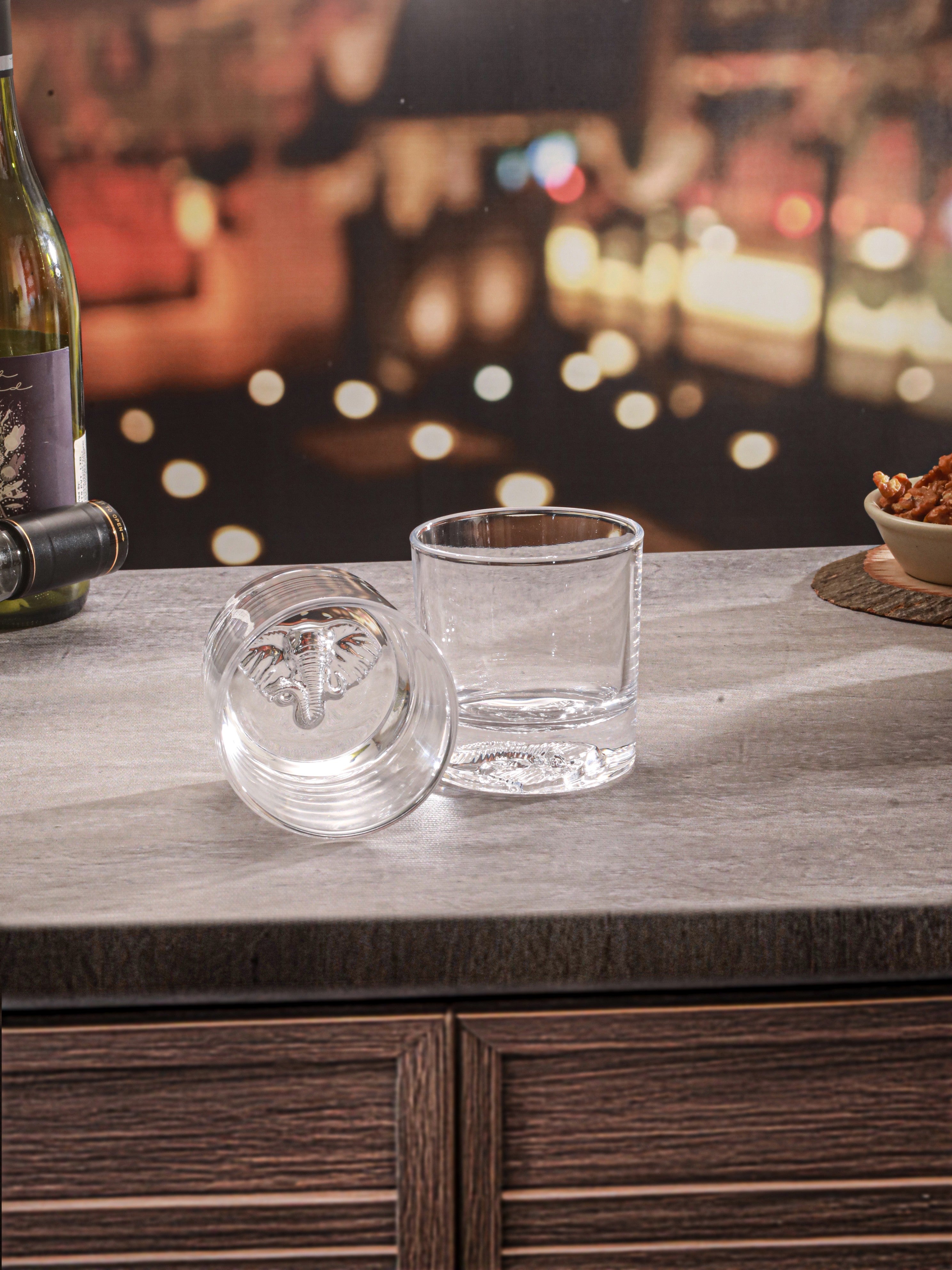 Elephant Embossed Crystal Whiskey Glass