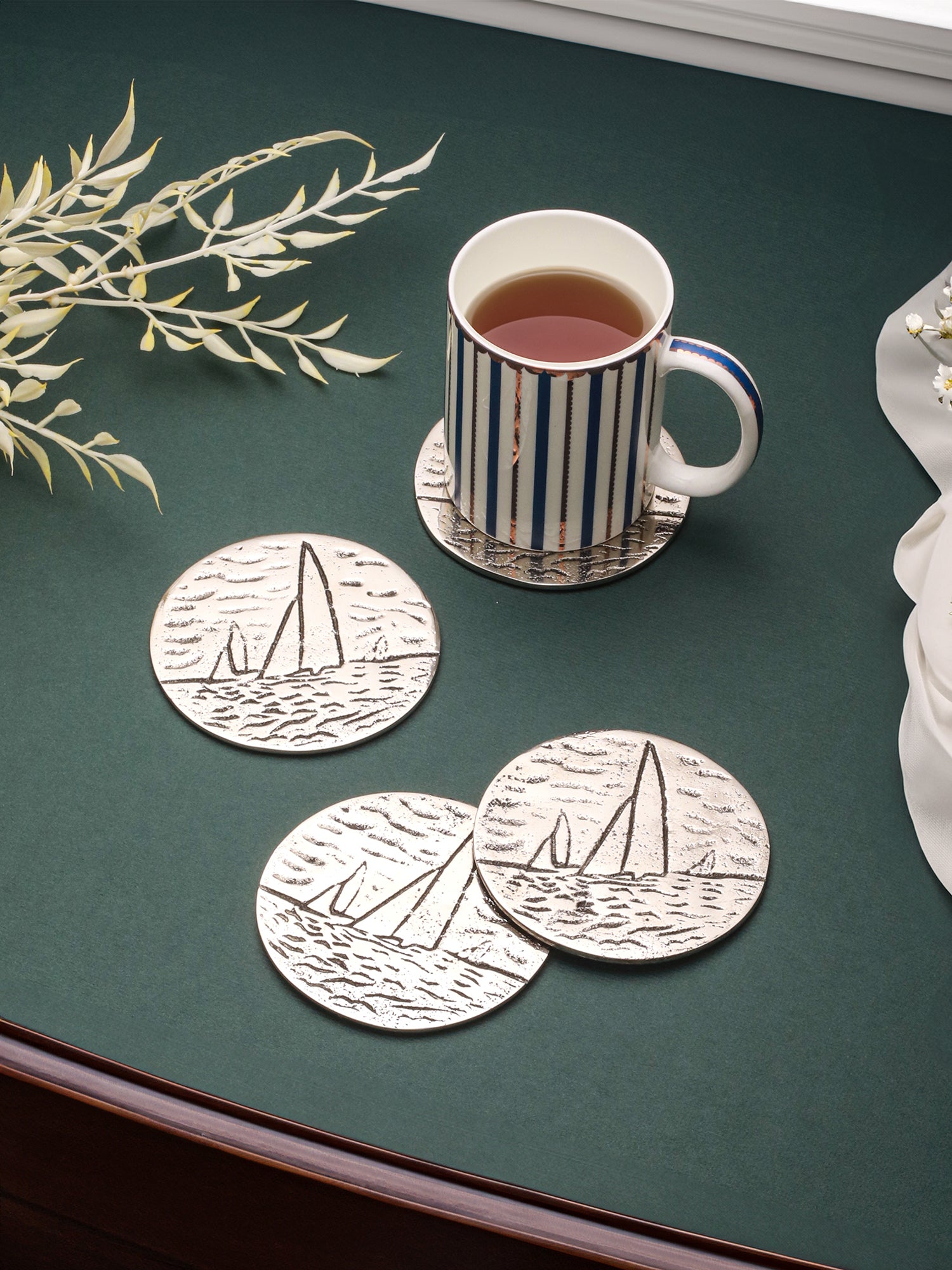 Silver Boat Coaster - Pack Of 4