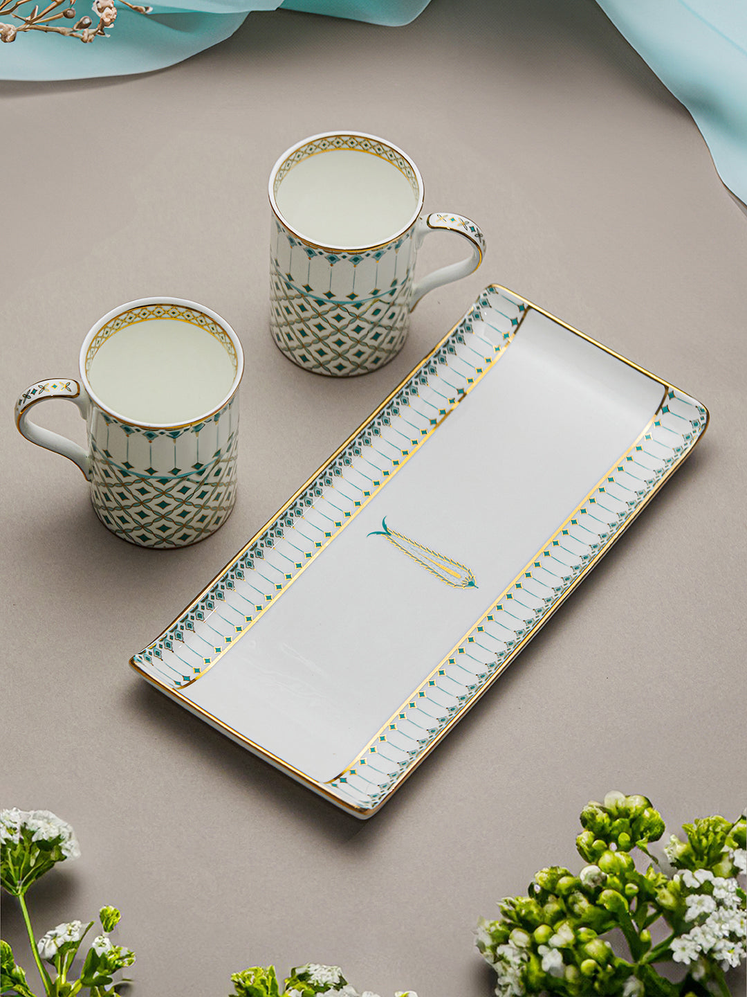 Momentum 24K Gold Plated Mugs and Tray Set