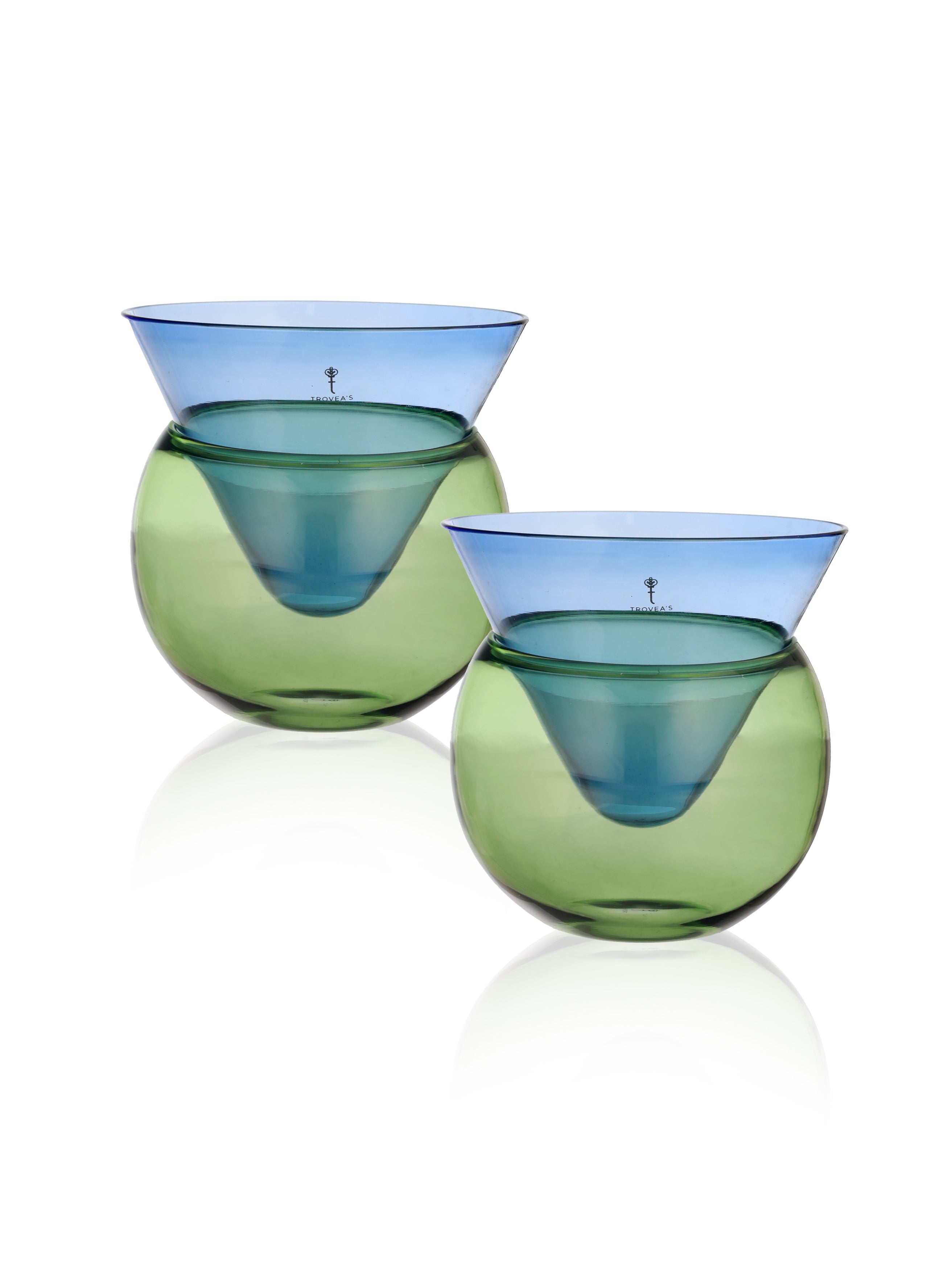 Beautiful Ice Chiller with Top Blue and Bottom Green Cocktail Glass, Set of 2