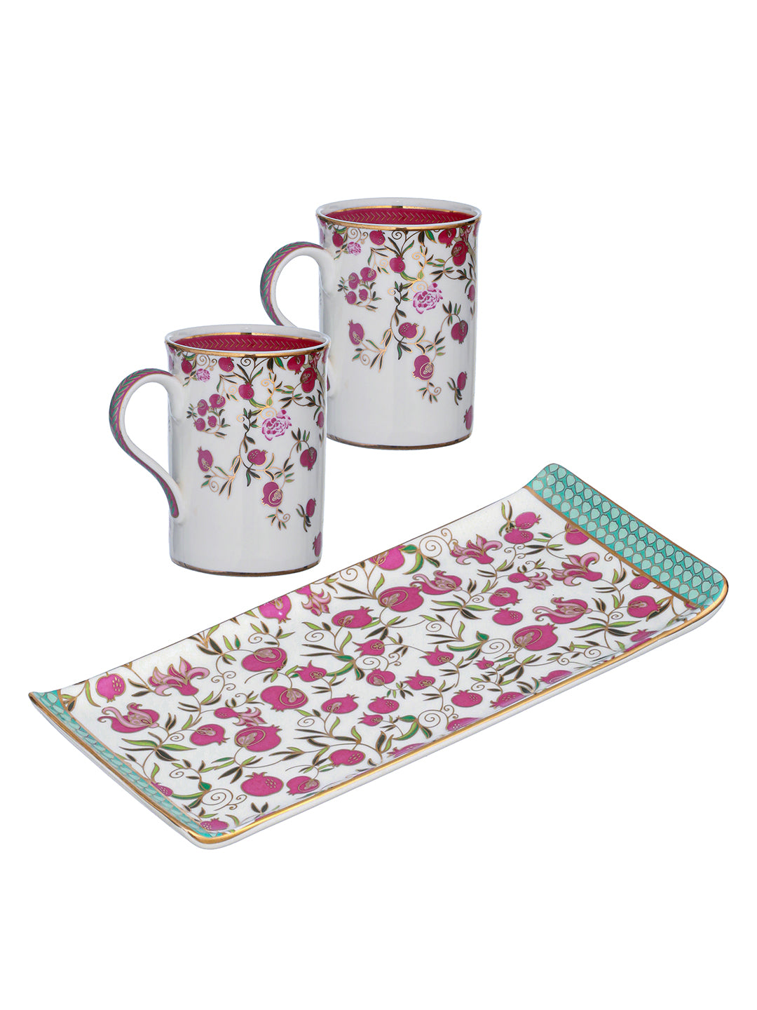 Pom Passion 24K Gold Plated Mugs and Tray Set