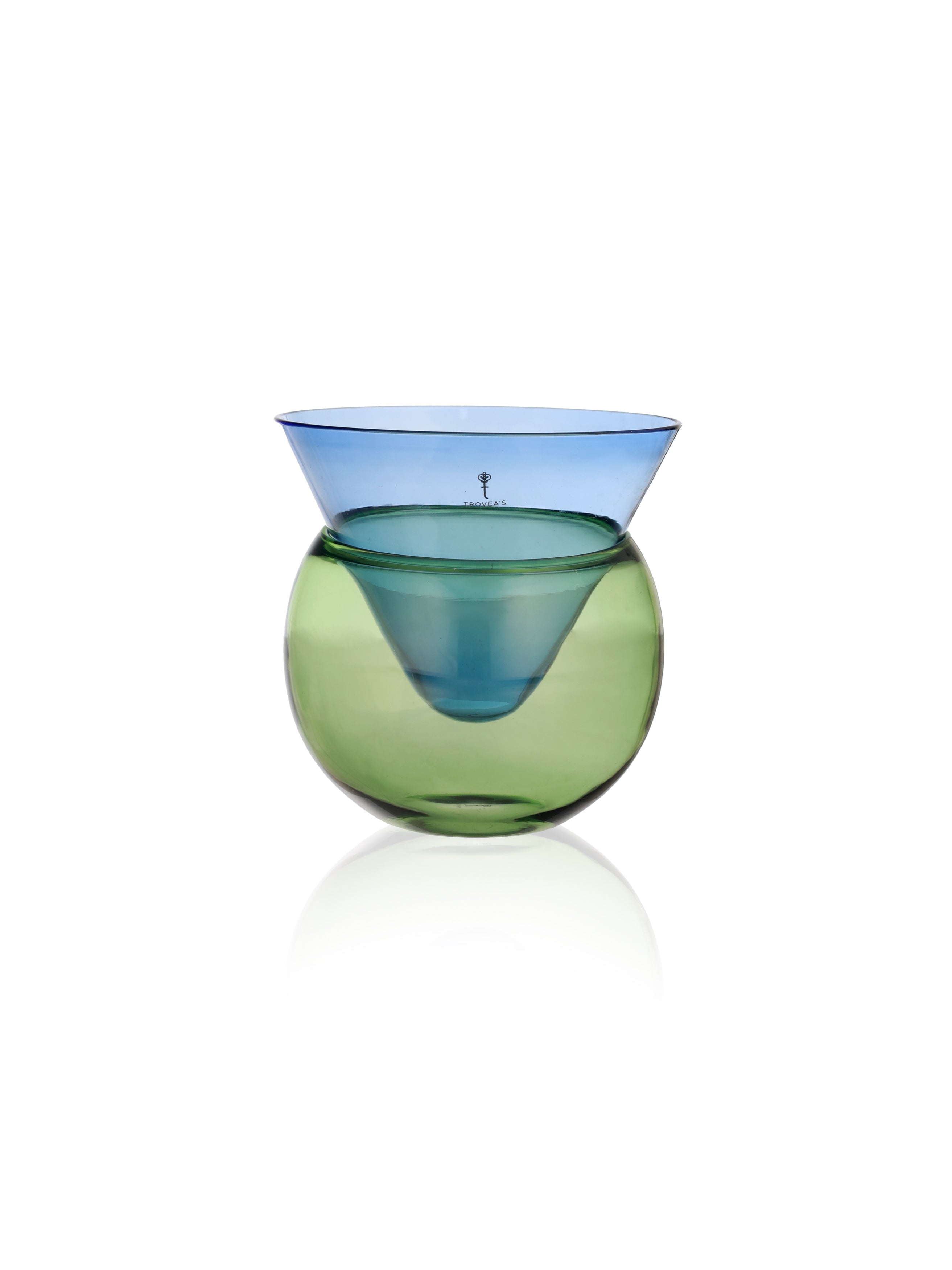 Beautiful Ice Chiller with Top Blue and Bottom Green Cocktail Glass, Set of 2
