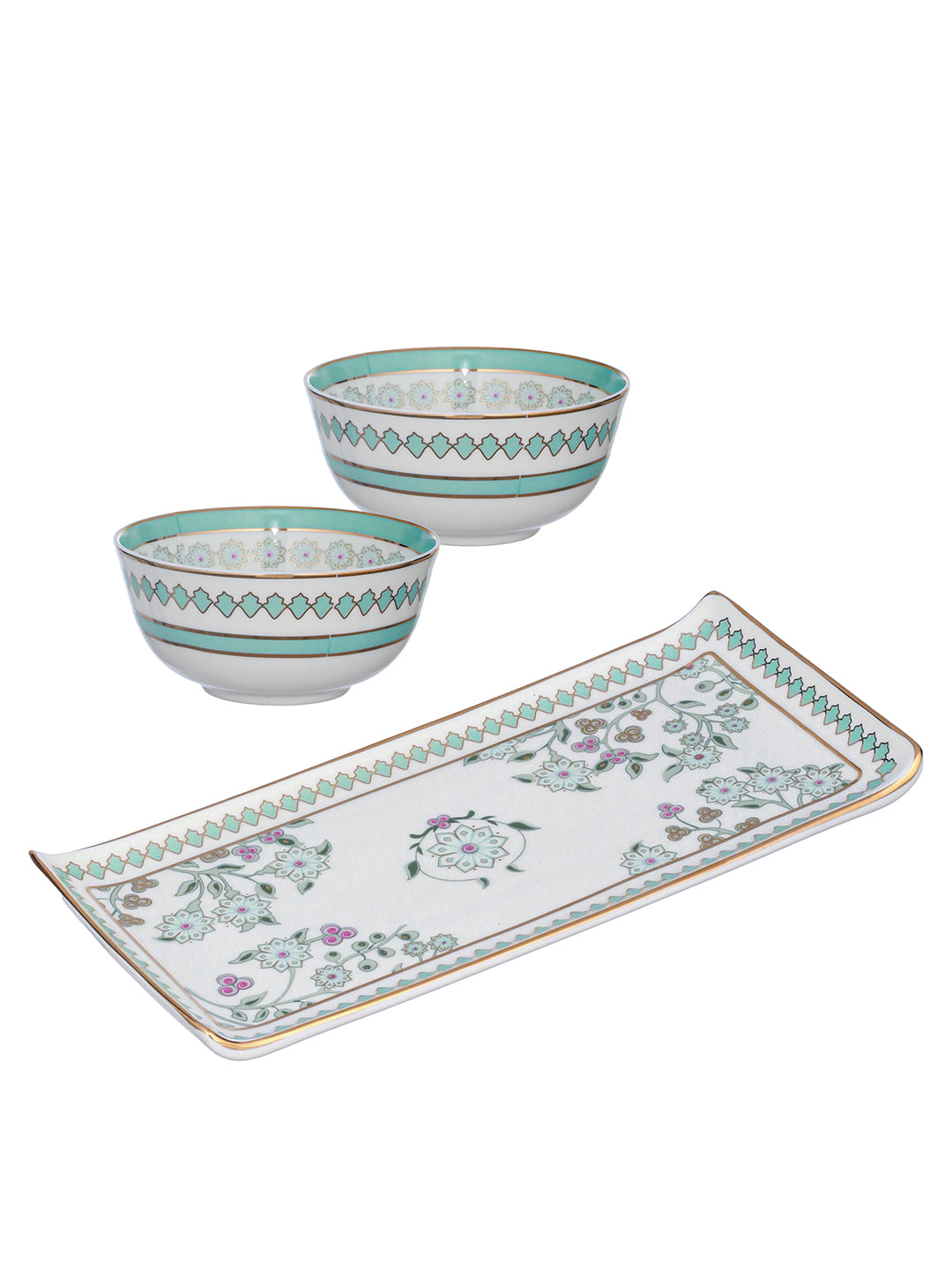 Seaside Bloom 24K Gold Plated Bowls and Tray Set