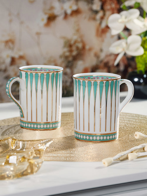 Seaside Bloom 24K Gold Plated Mugs (Pack Of 2)