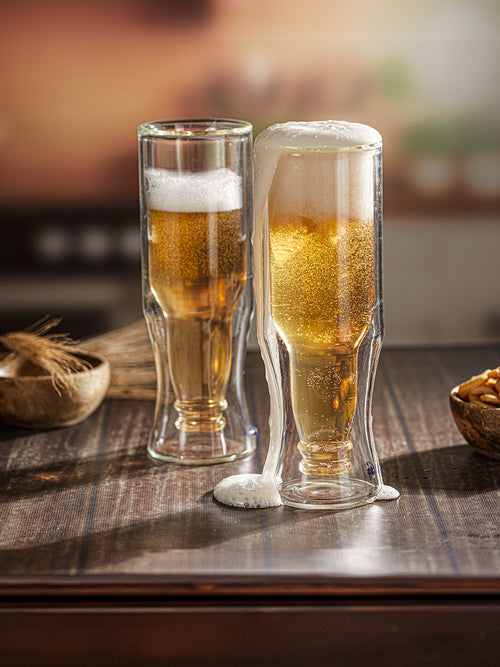 DOUBLE WALL INVERTED BOTTLE SHAPED BEER GLASS