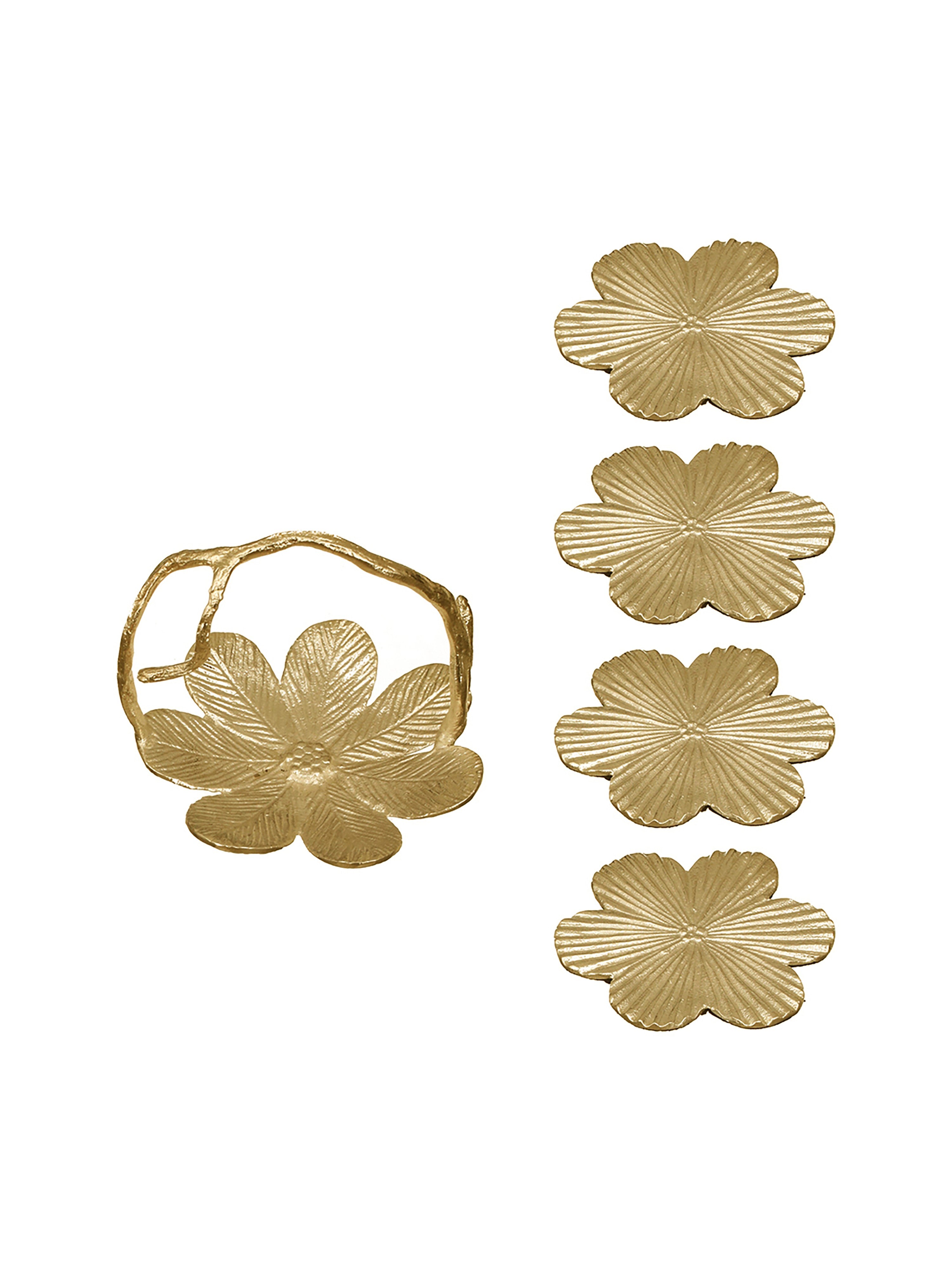 Bloom Coasters with Stand -Gold (Pack of 4)