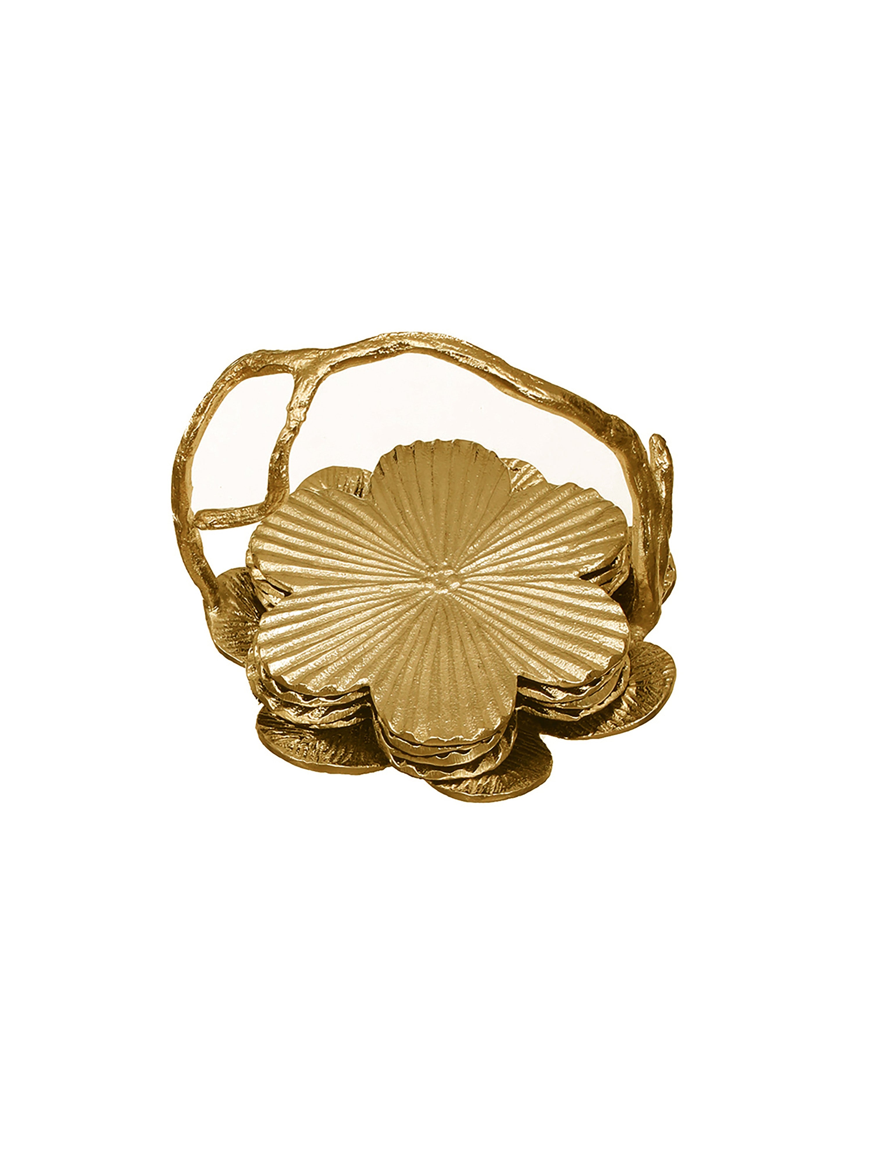 Bloom Coasters with Stand -Gold (Pack of 4)