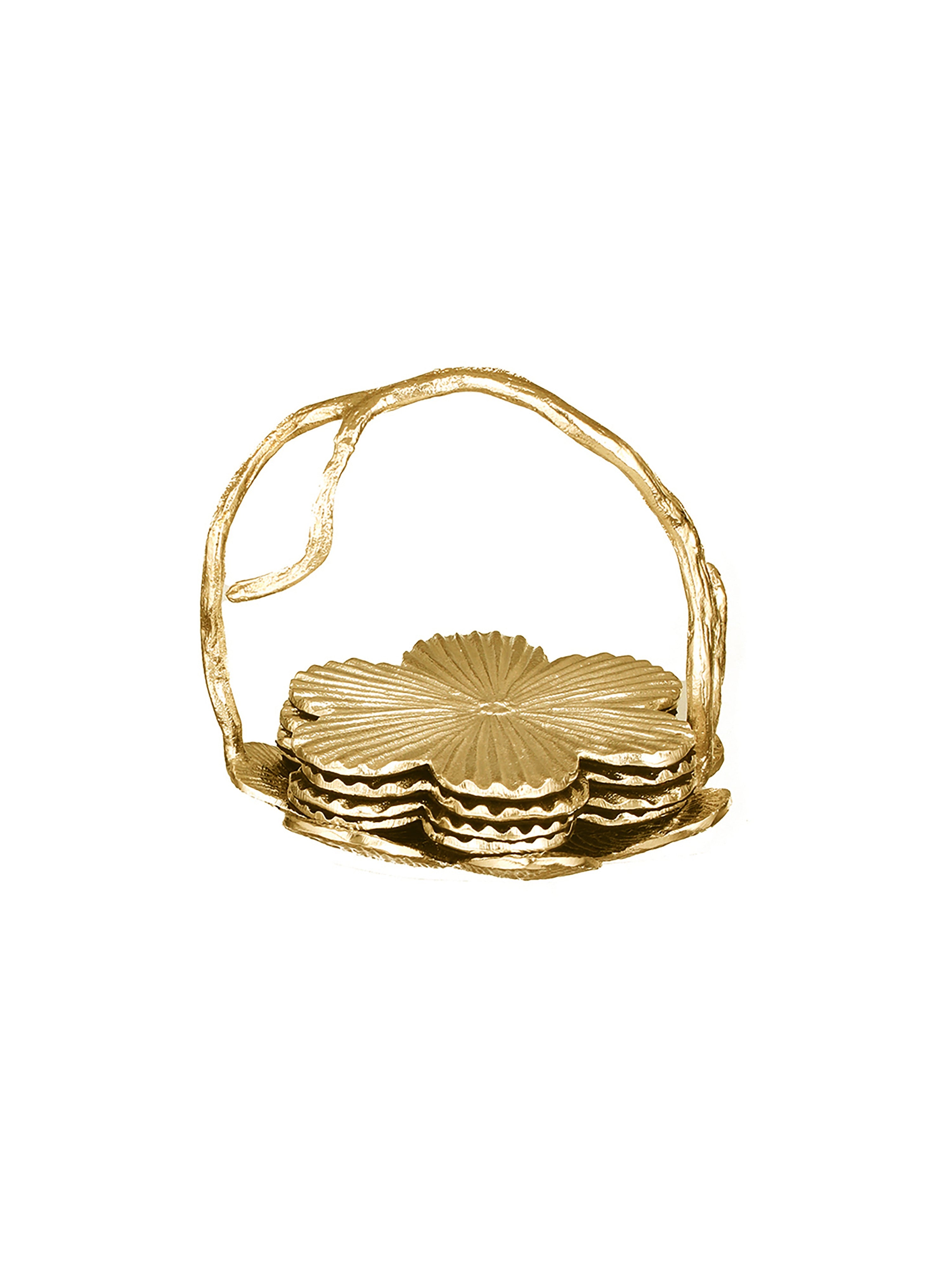 Bloom Coasters with Stand -Gold (Pack of 4)