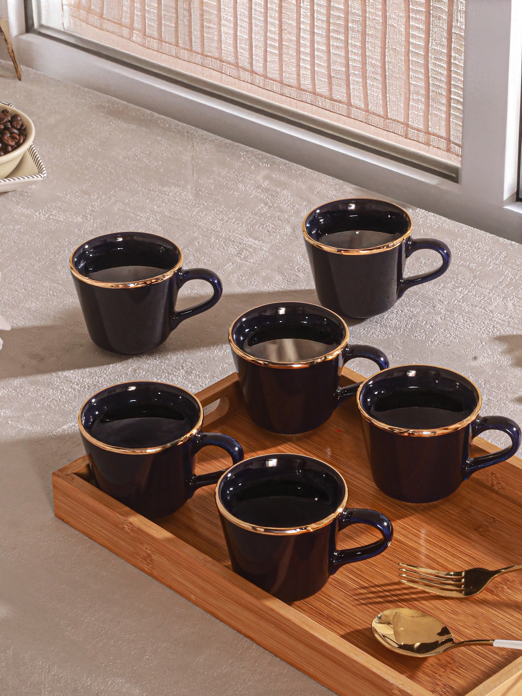 Glided Azure 24k Gold plated Porcelain Cups (Pack of 6)