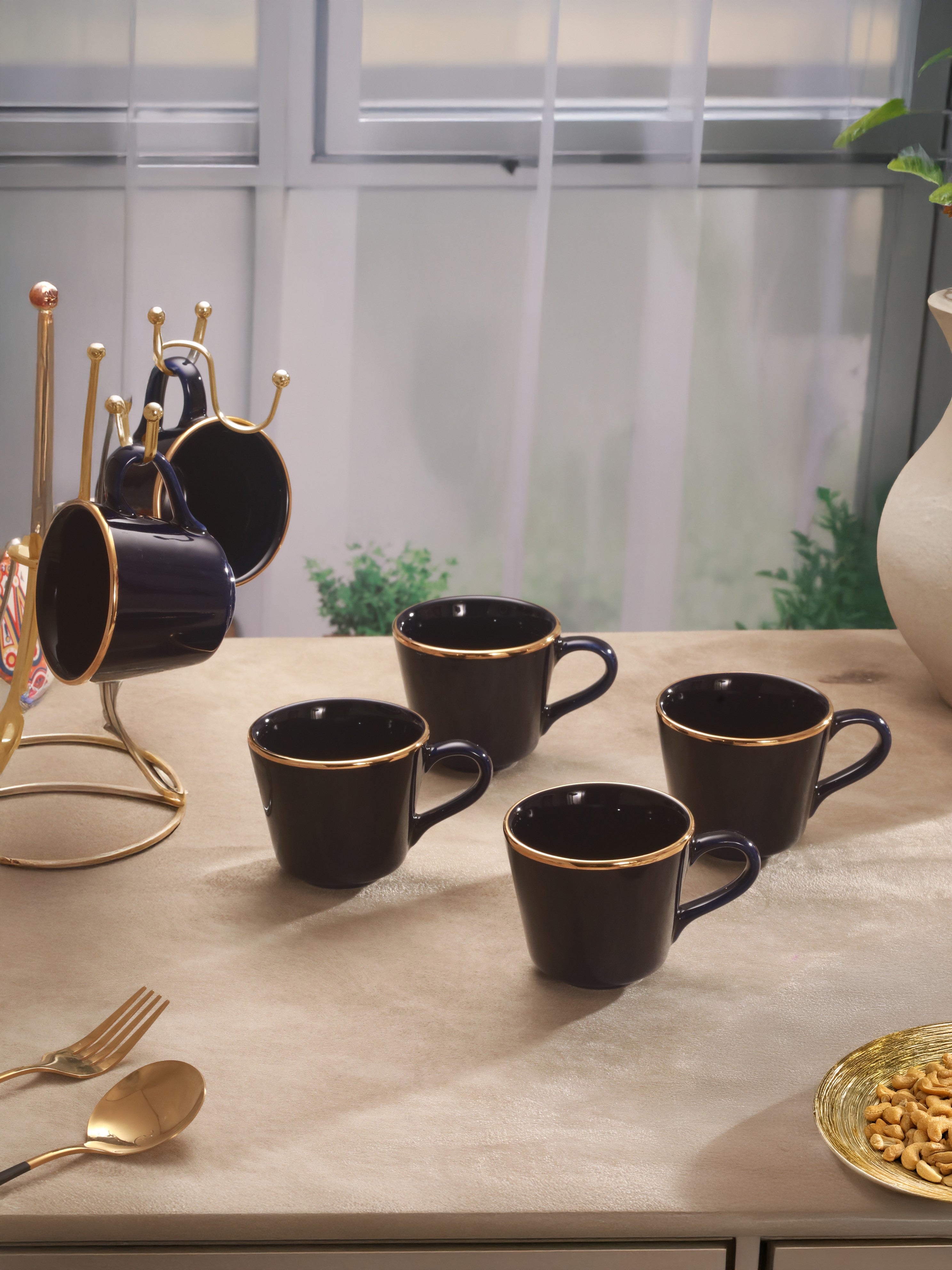 Glided Azure 24k Gold plated Porcelain Cups (Pack of 6)