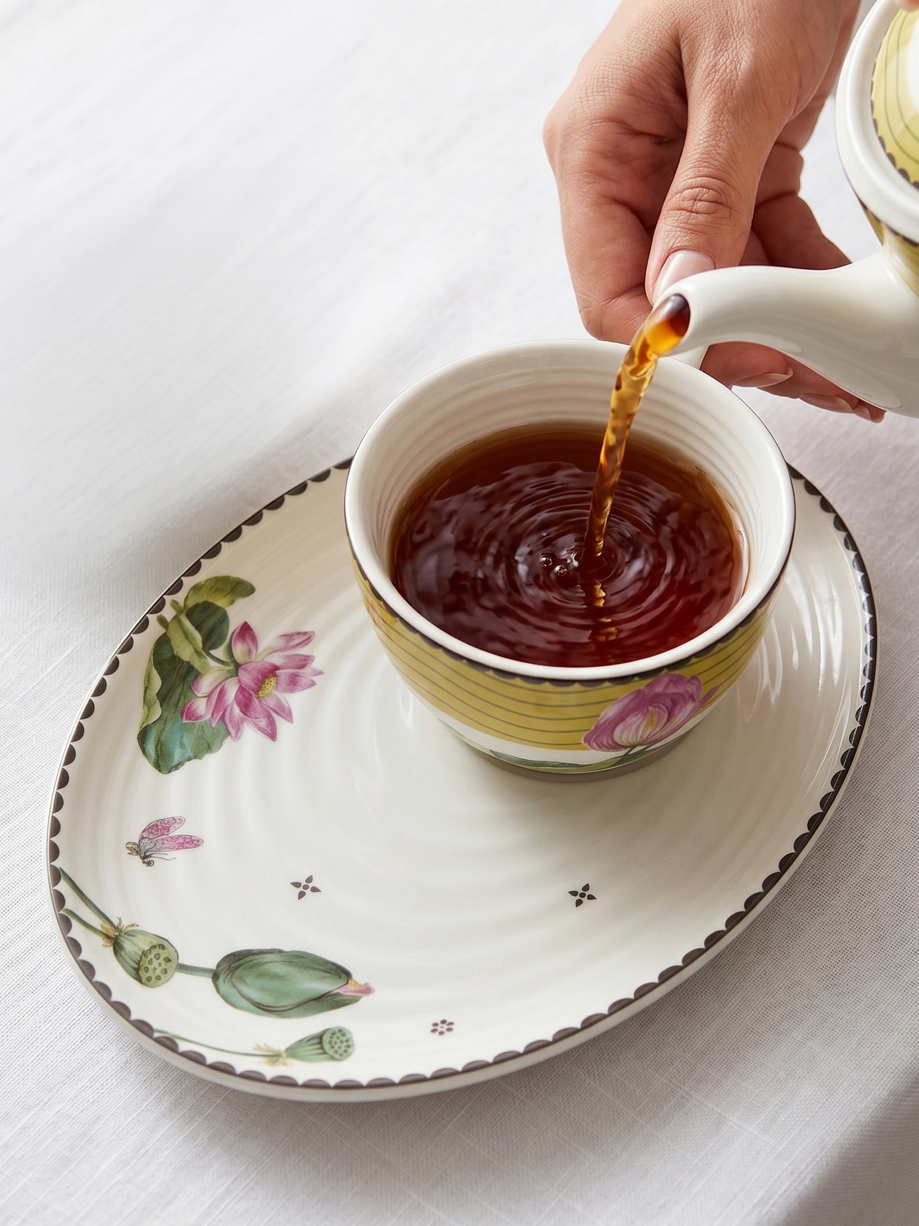 Dragonfly Bloom Porcelain Cup and Saucers Set