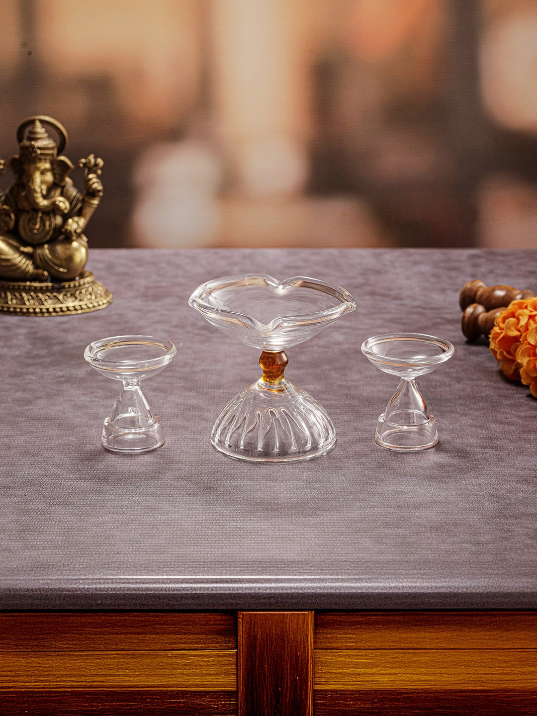 DeepAura Clear Diya Set (Pack of 3)