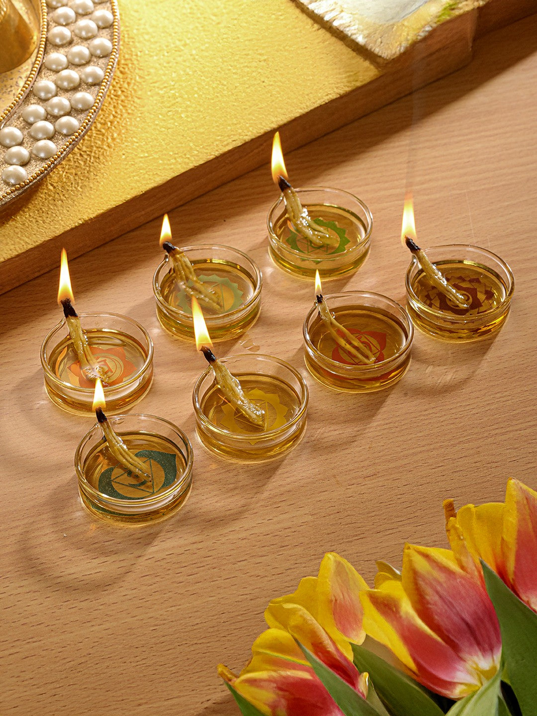 ChakraGlow Frosted Glass Diyas (Pack of 7)