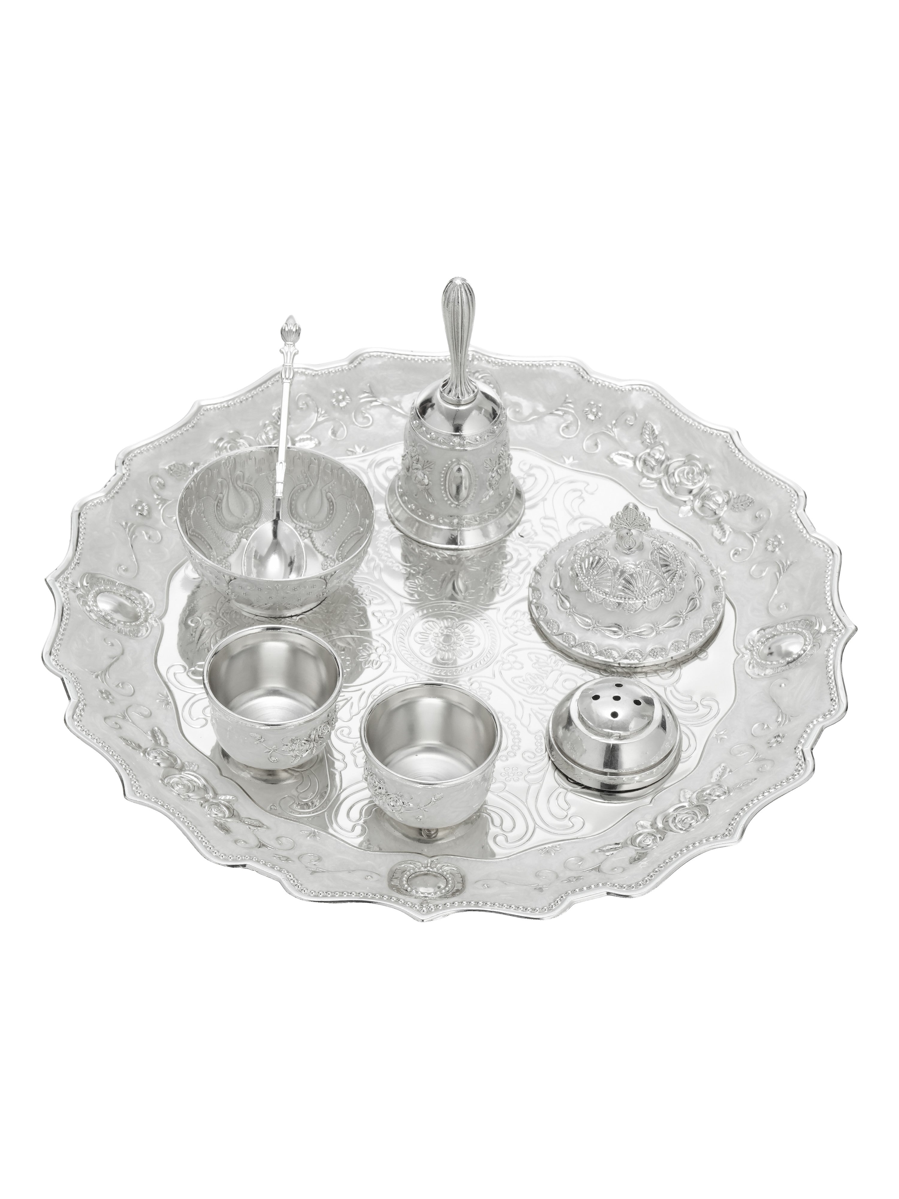 Anantya White Enamel Pooja Set